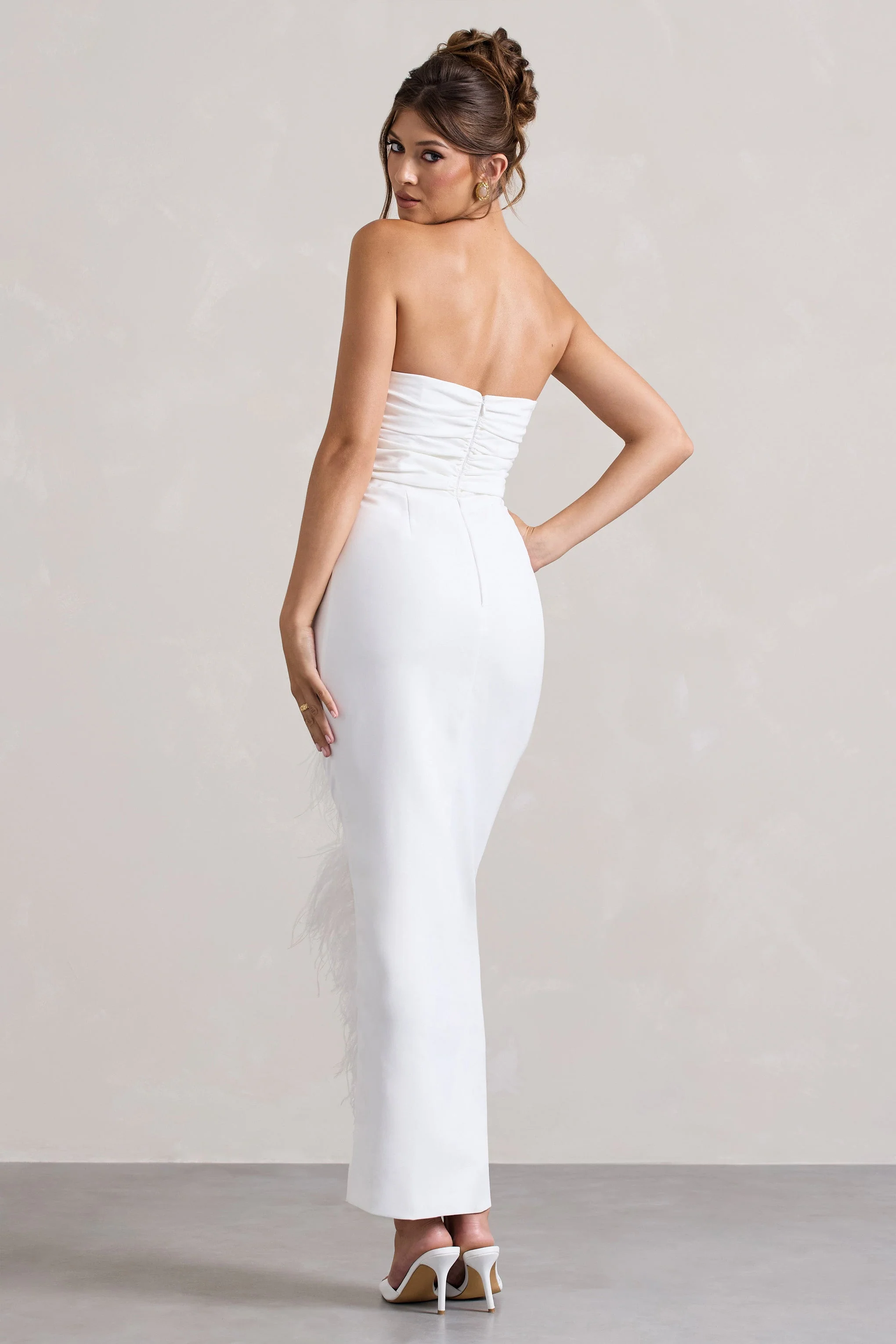 Chosen | Witte Bandeau Overslag Maxi Jurk Met Verenafwerking - Image 2