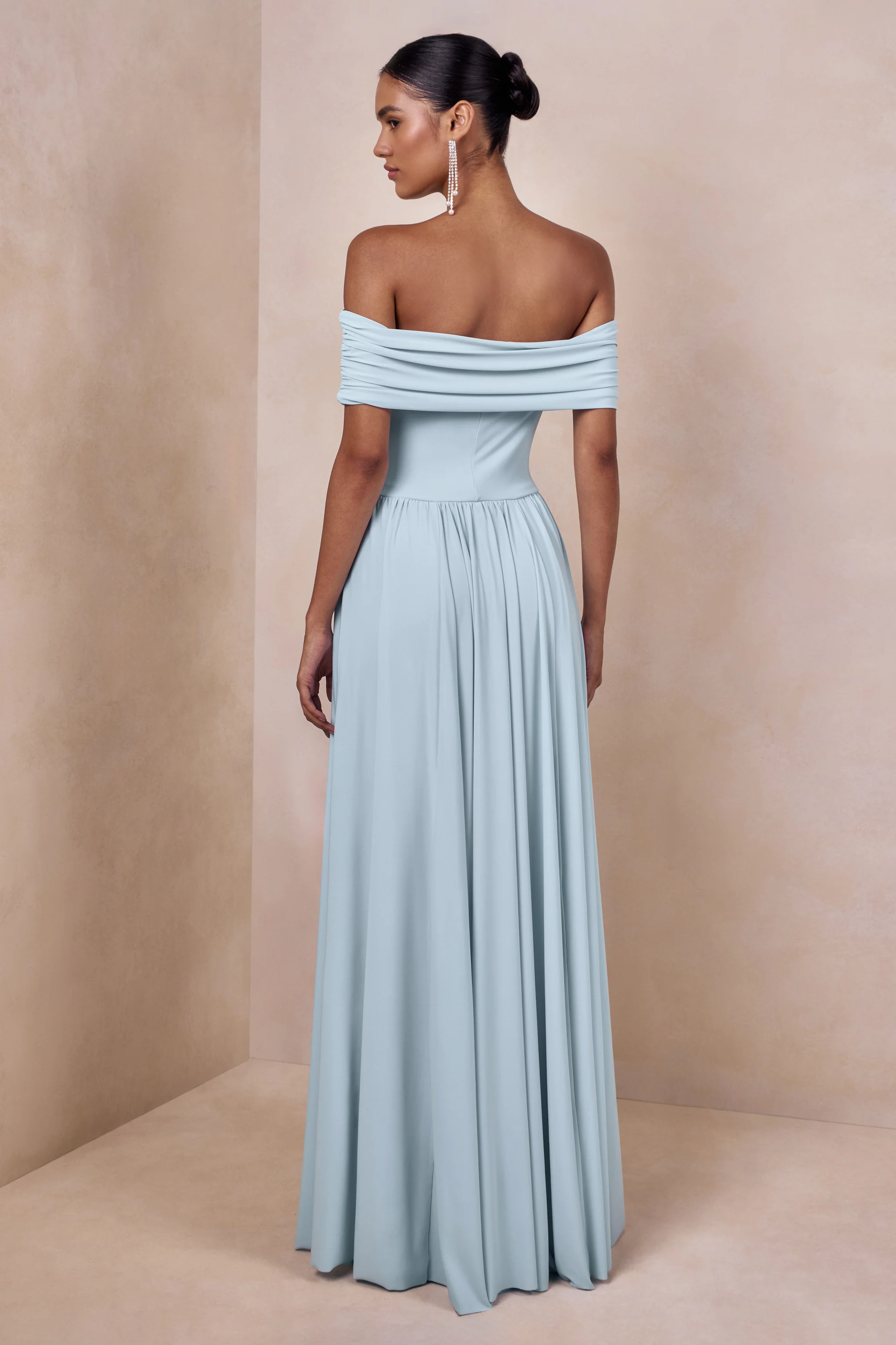Cindie | Poederblauwe Bardot Hals Maxi Jurk - Image 2