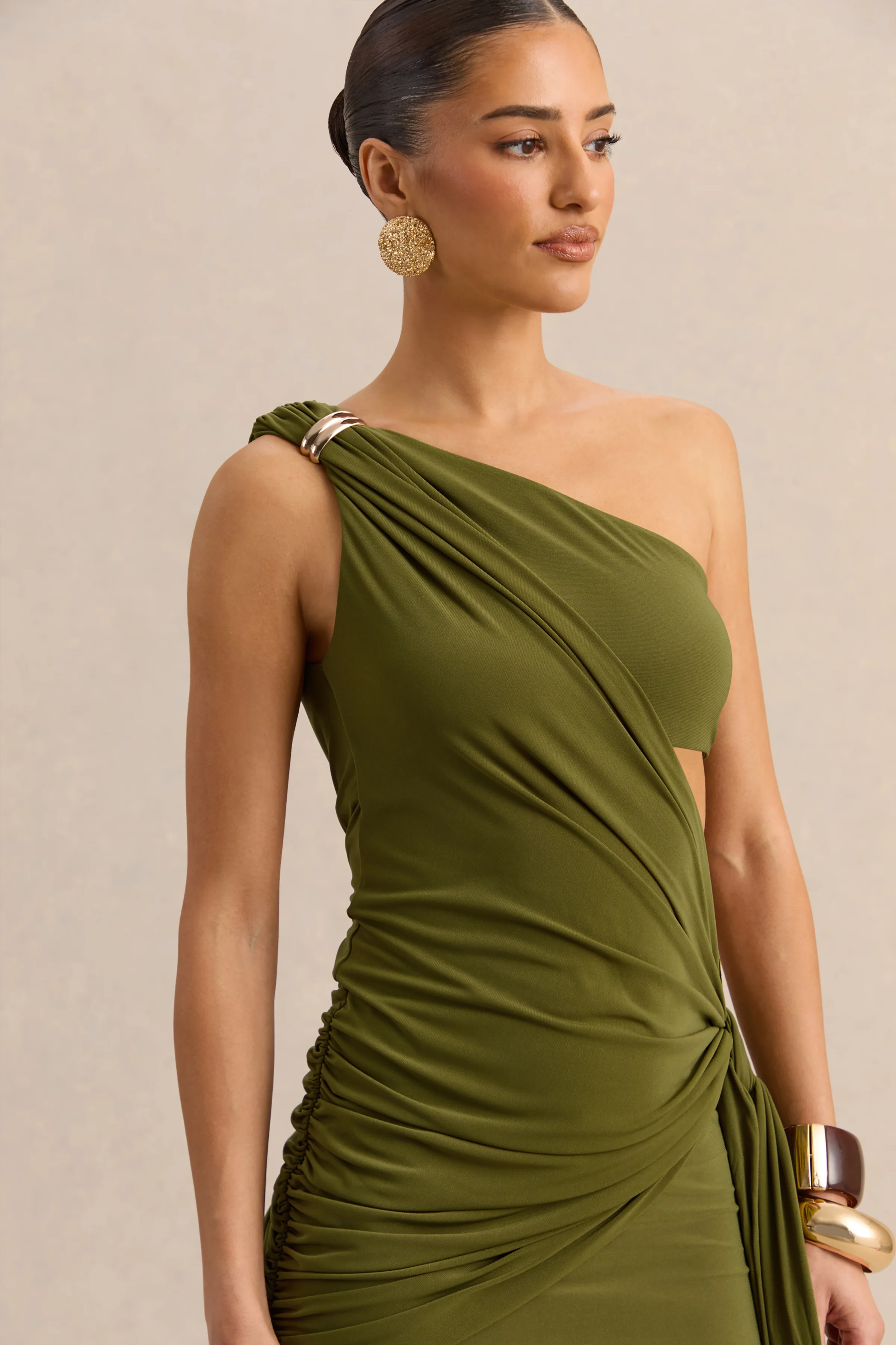 Clarosia | Groene Asymmetrische Hals Maxi Jurk Met Cut-Out En Ceintuur - Image 5