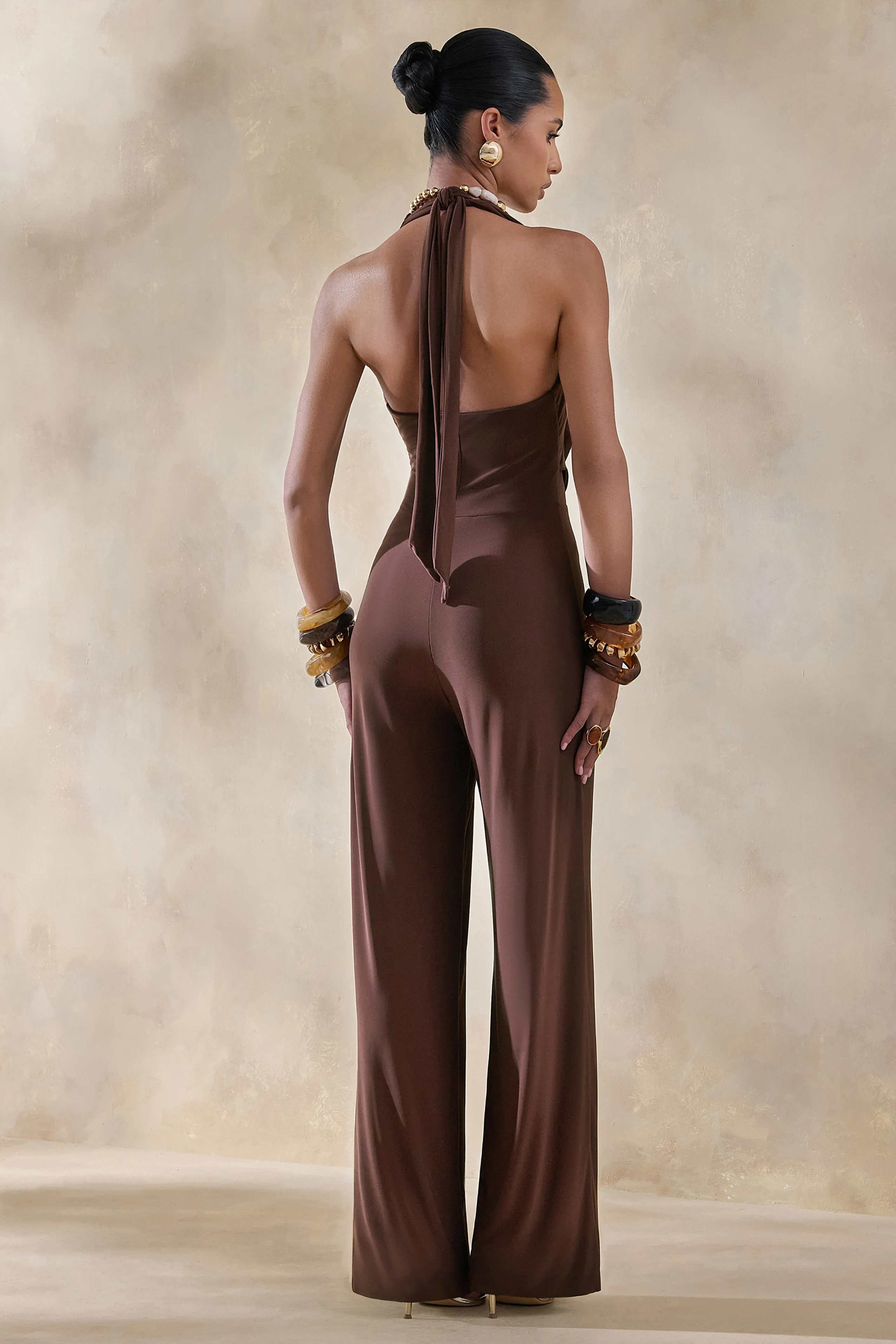 Clemence | Bruine Diepe V-Hals Jumpsuit - Image 2