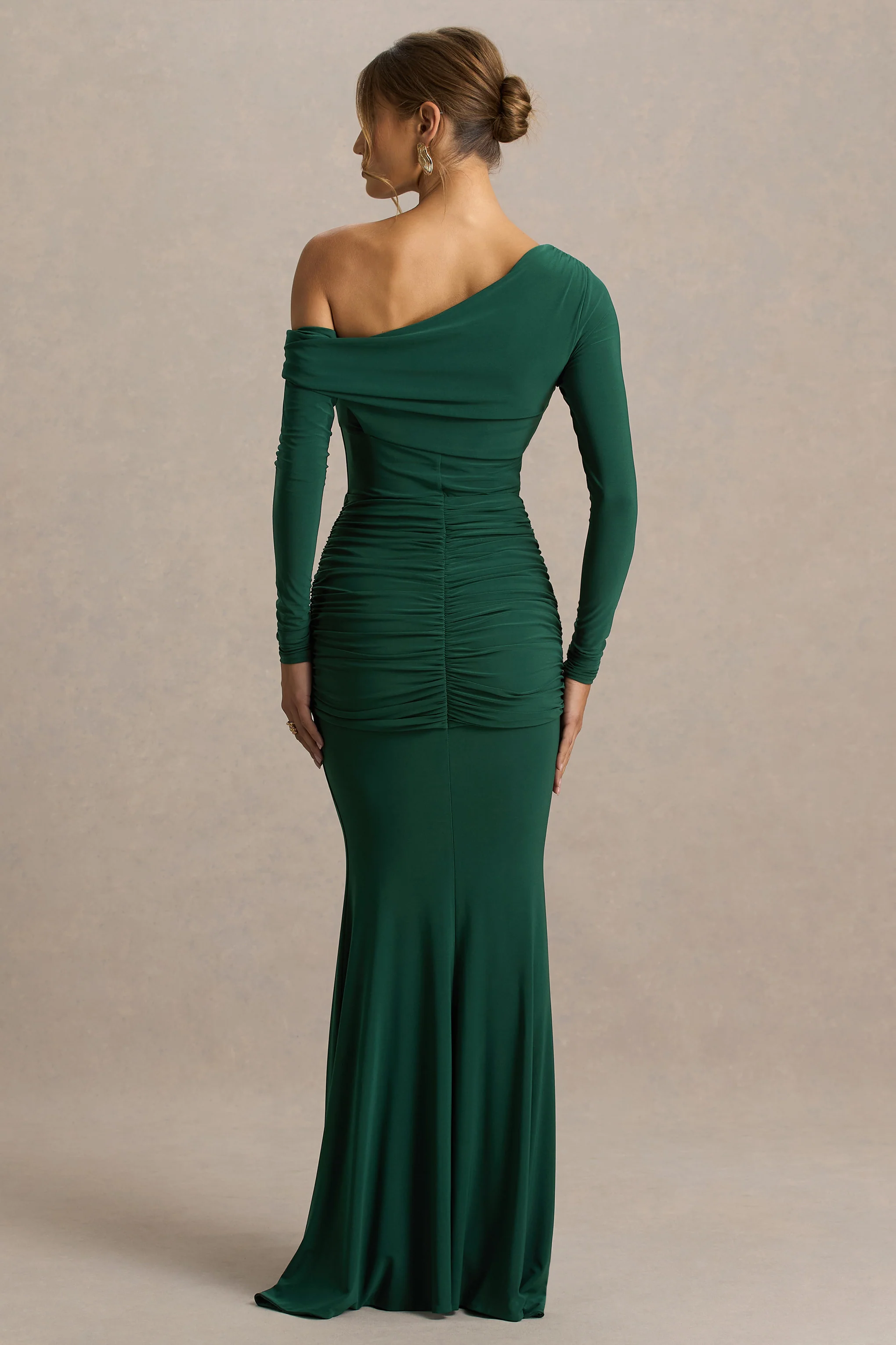 Clover | Donkergroene Oveslag Maxi Jurk Met Asymmetrische Hals En Ceintuur - Image 2