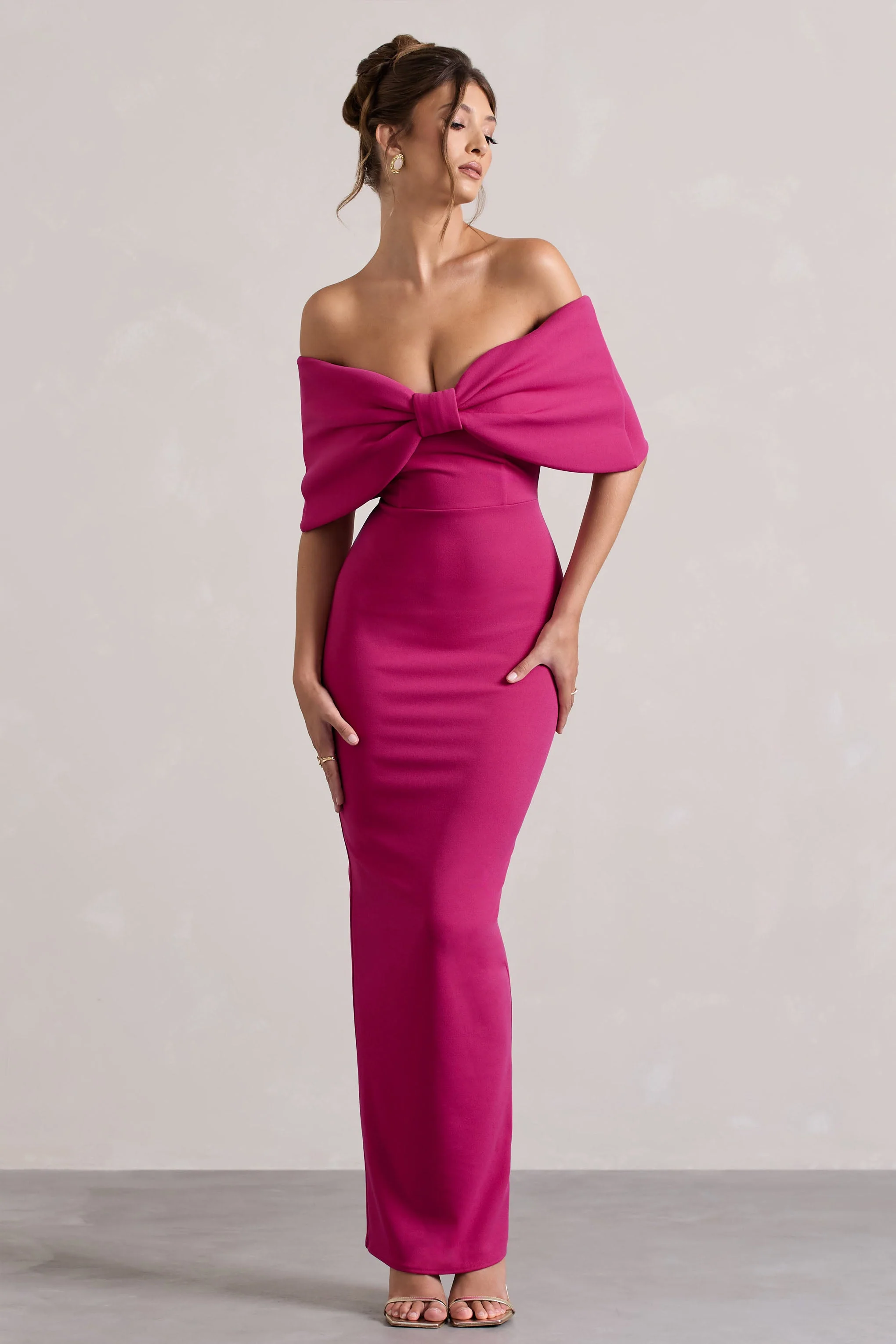 Cornelia | Felroze Strapless Maxi Jurk Met Oversized Strik Detail