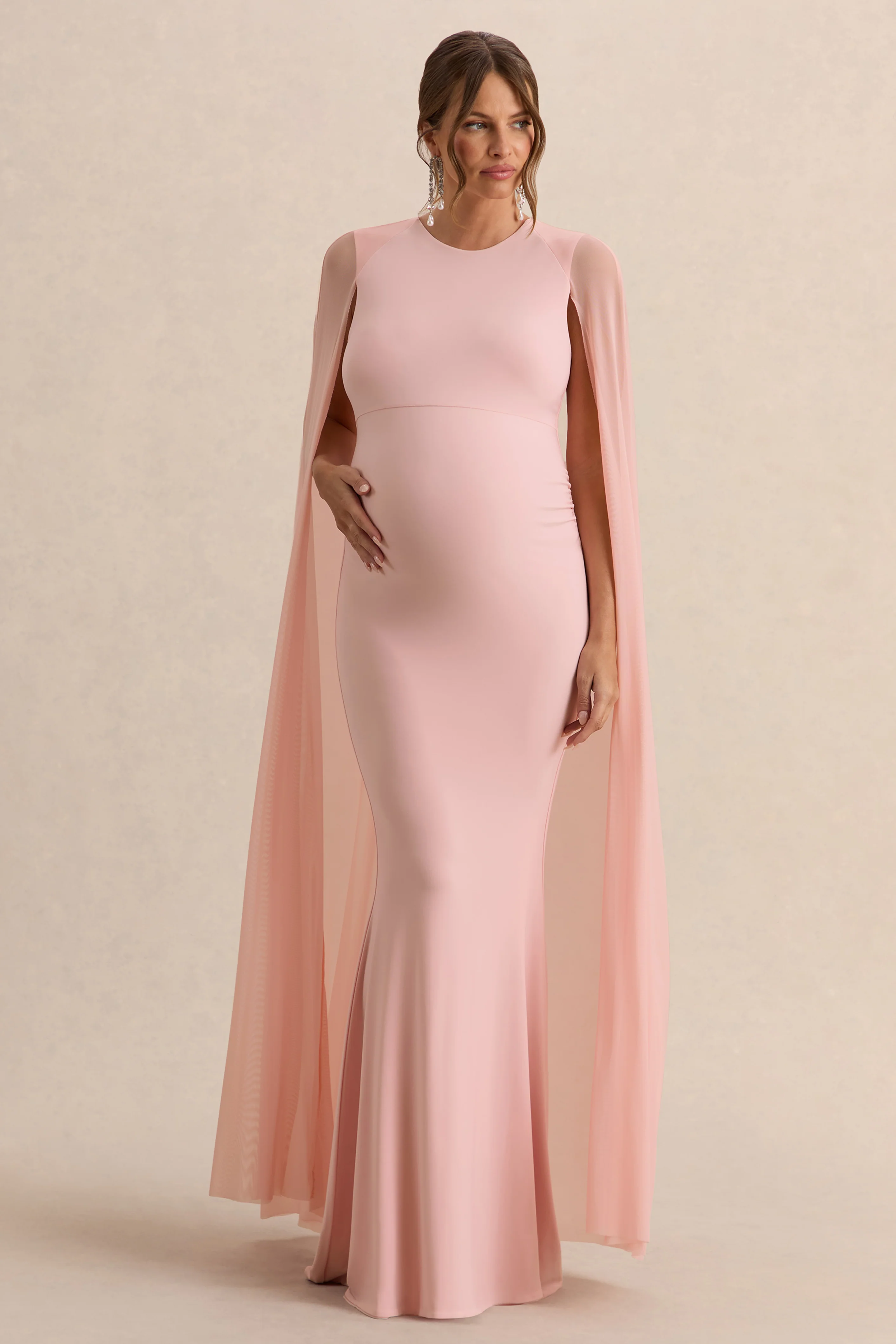 Currant | Roze Hoge Ronde Hals Zwangerschaps Maxi Jurk Met Cape - Image 6