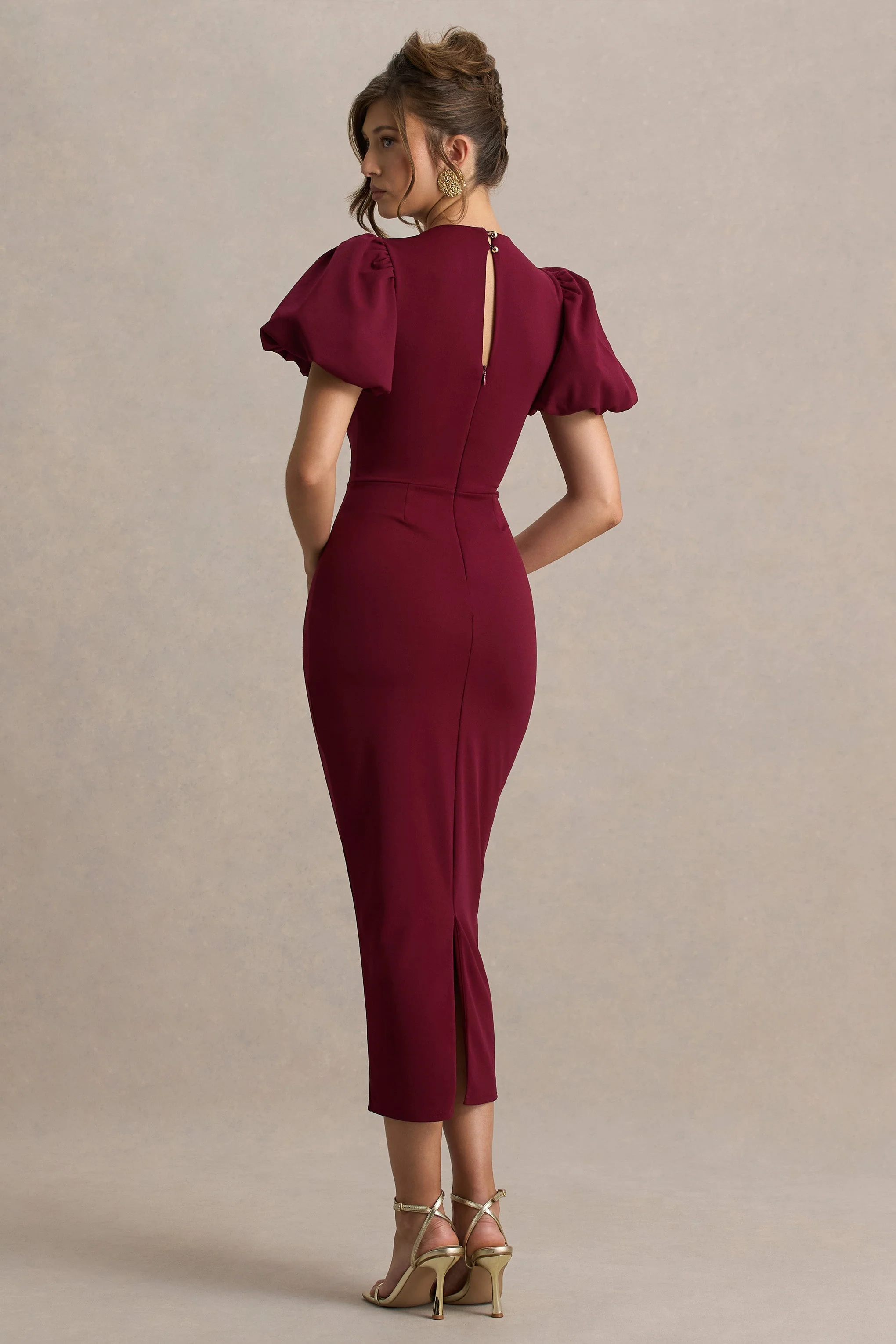 Dakota | Bordeaux Pof Mouw Midi Jurk - Image 2