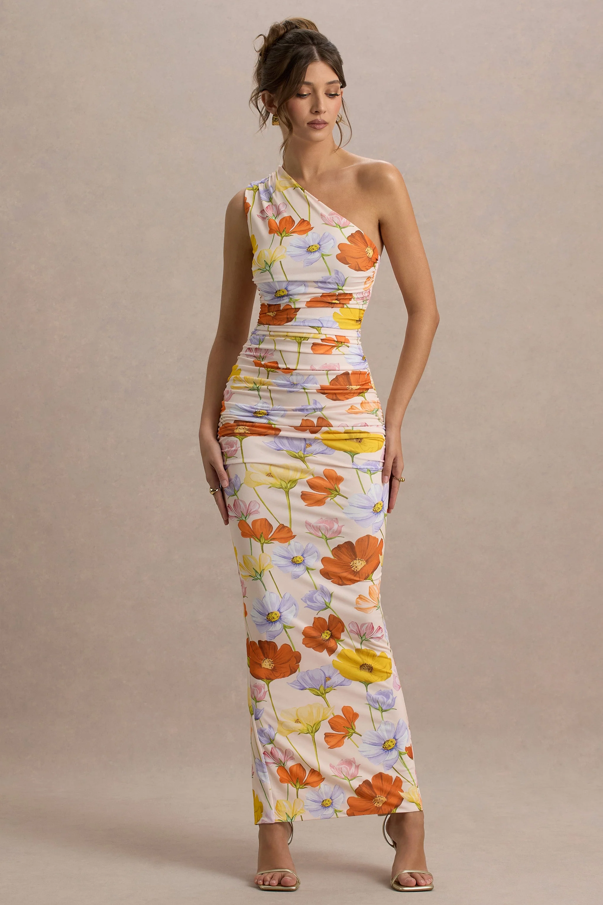 Dalarie | Felle Bloemenprint Gerimpeld Maxi Jurk Met Blote Schouder - Image 3