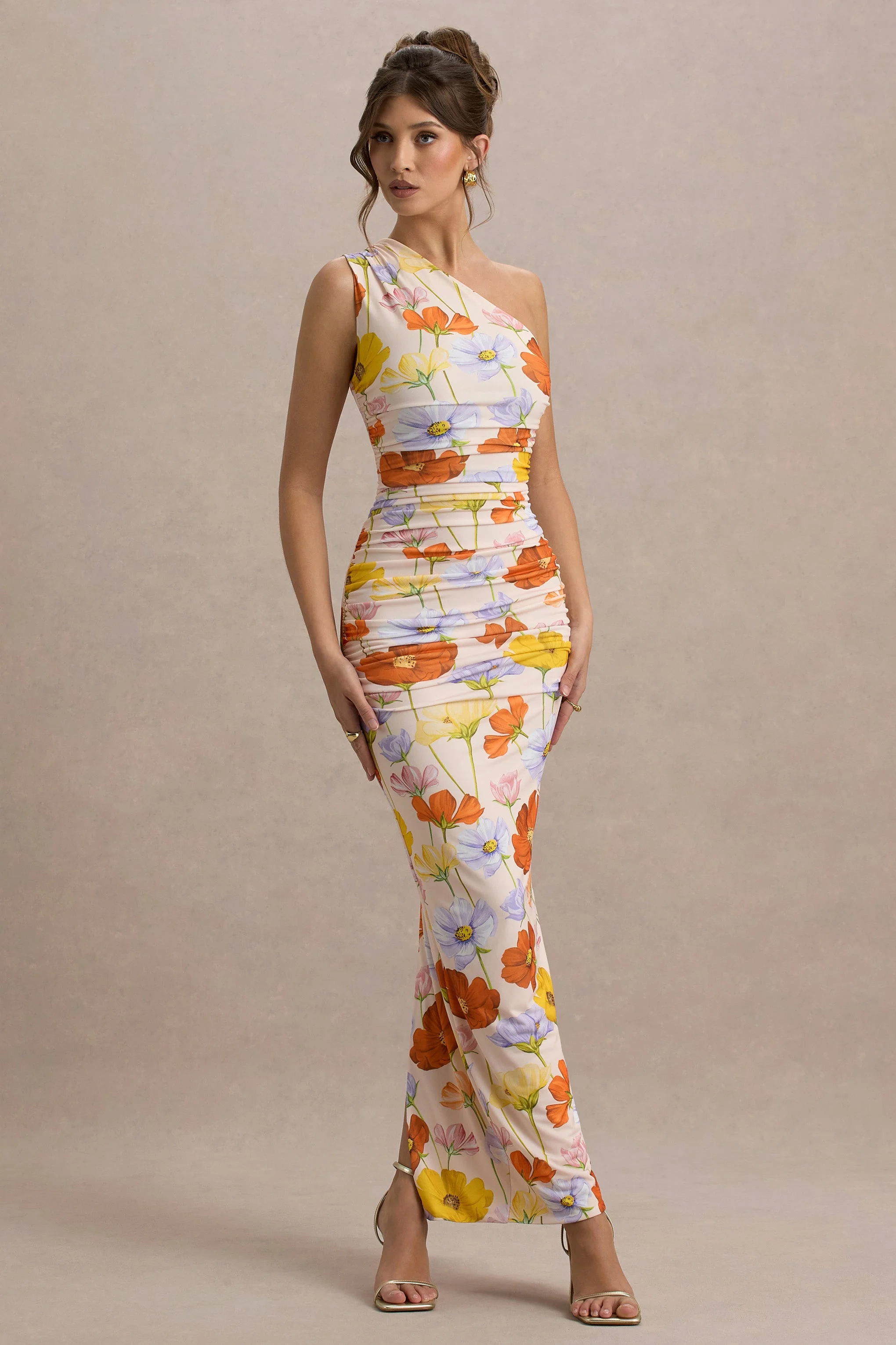 Dalarie | Felle Bloemenprint Gerimpeld Maxi Jurk Met Blote Schouder - Image 4