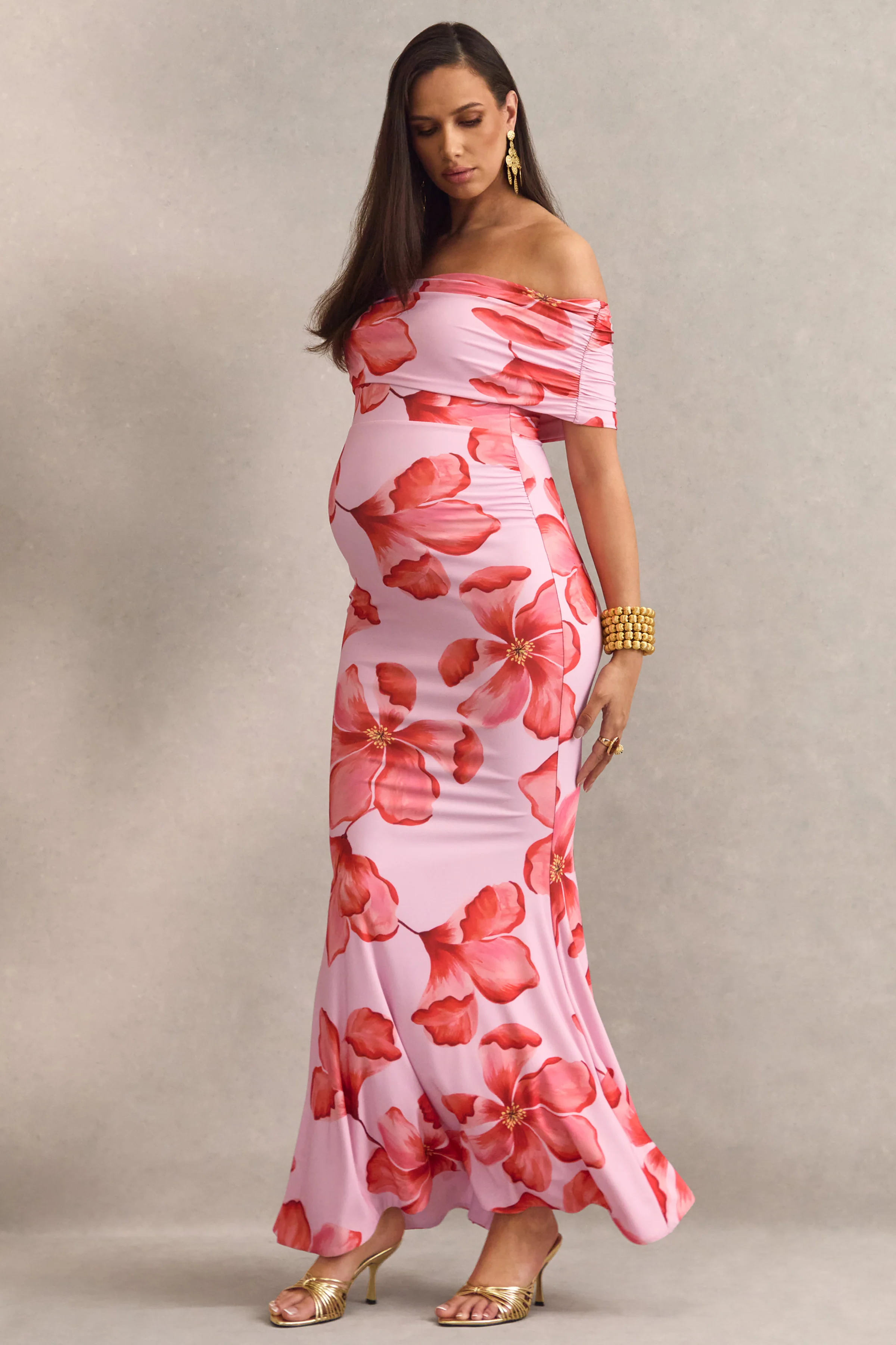 Dalisay | Roze Bloemenprint Zwangerschaps Maxi Jurk Met Bardot‑Hals - Image 6