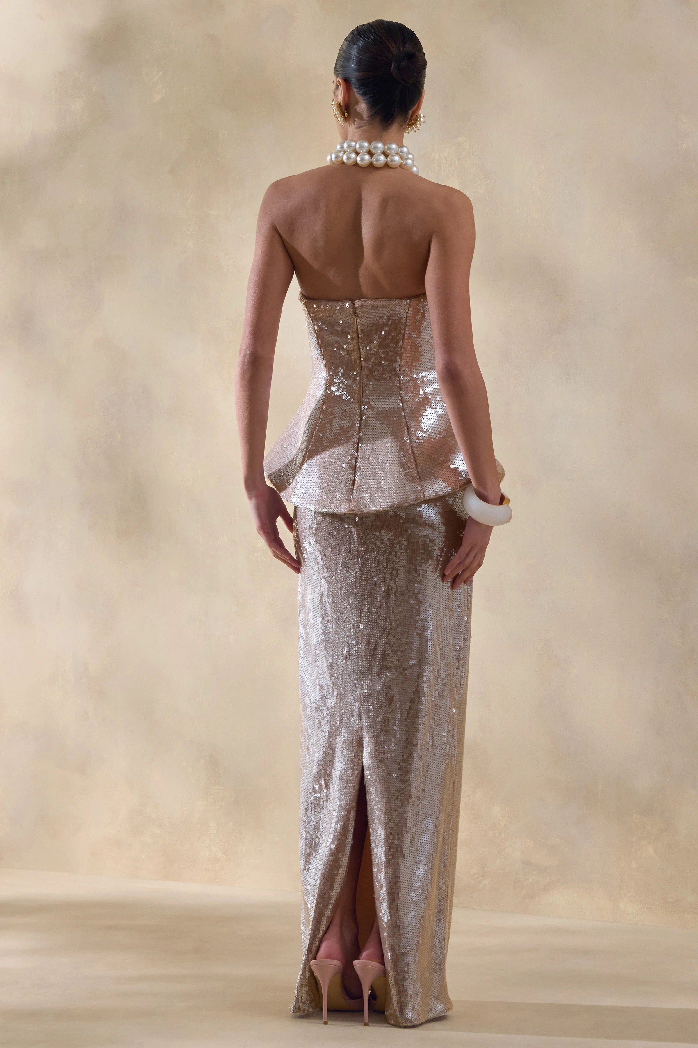 Dalisse | Nude Paillette Bandeau Corset Maxi Jurk - Image 2