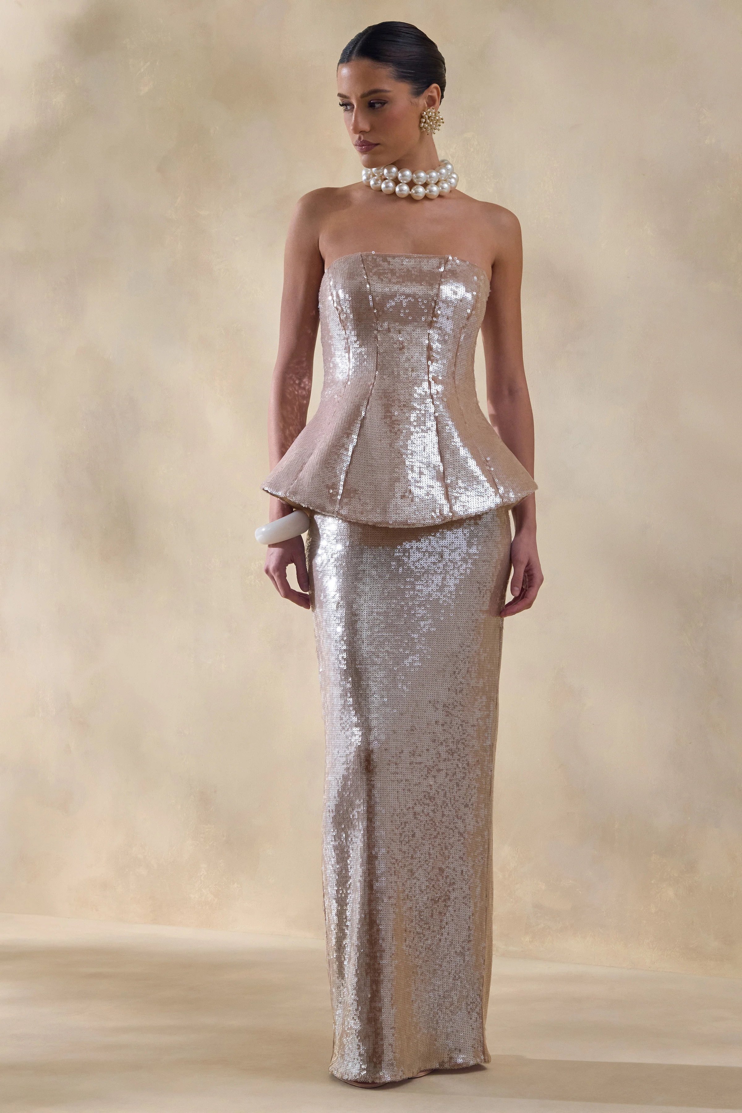 Dalisse | Nude Paillette Bandeau Corset Maxi Jurk - Image 5