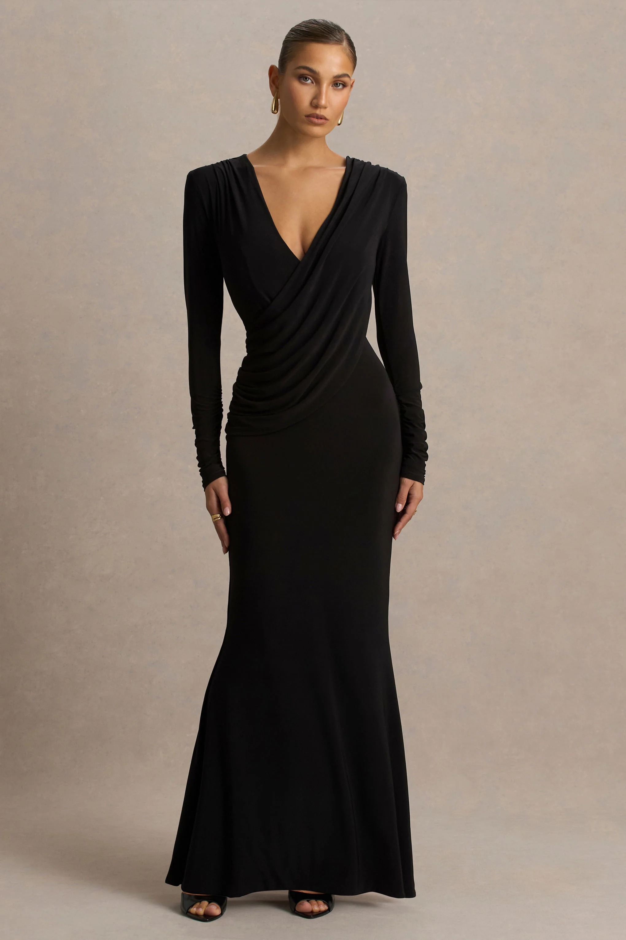 Daphira | Zwarte Extreme‑Diepe V-Hals Maxi Jurk