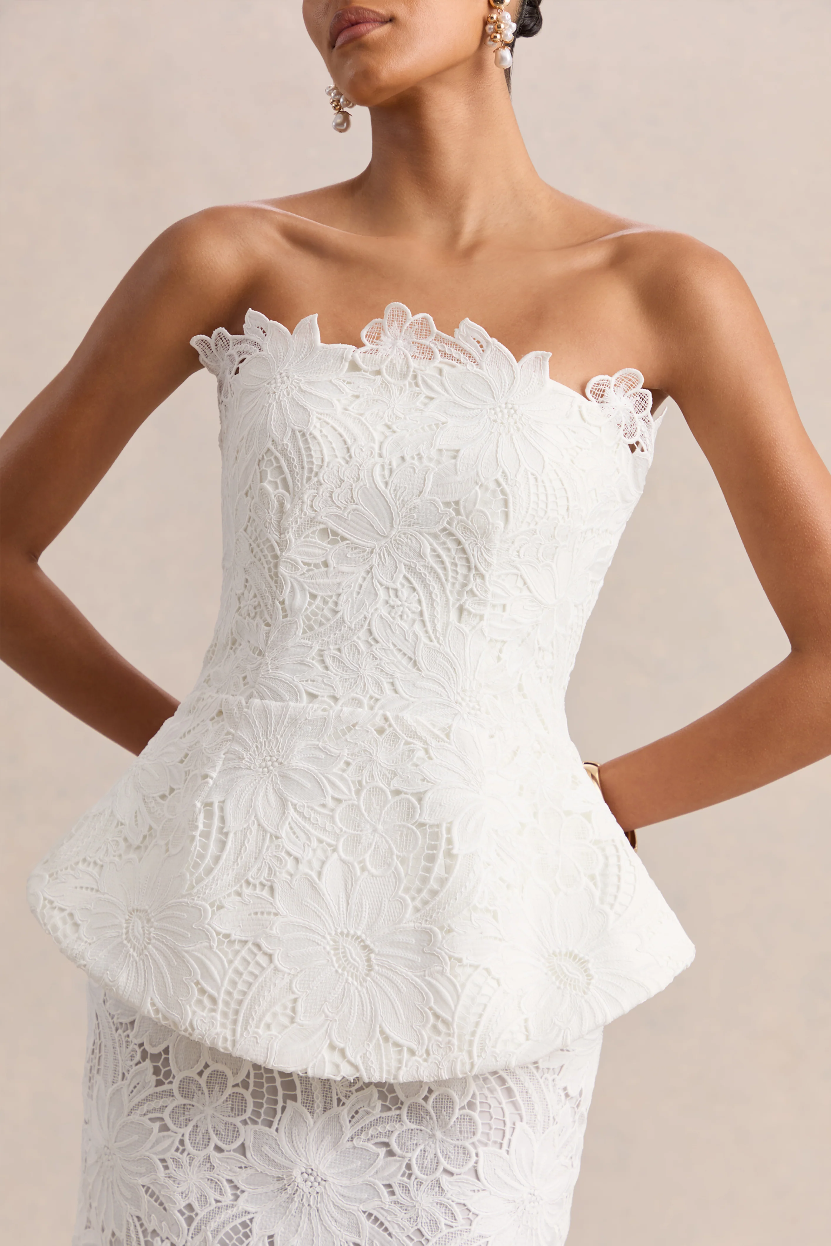 Delvine | Witte Kanten Bandeau Corset Maxi Jurk - Image 3