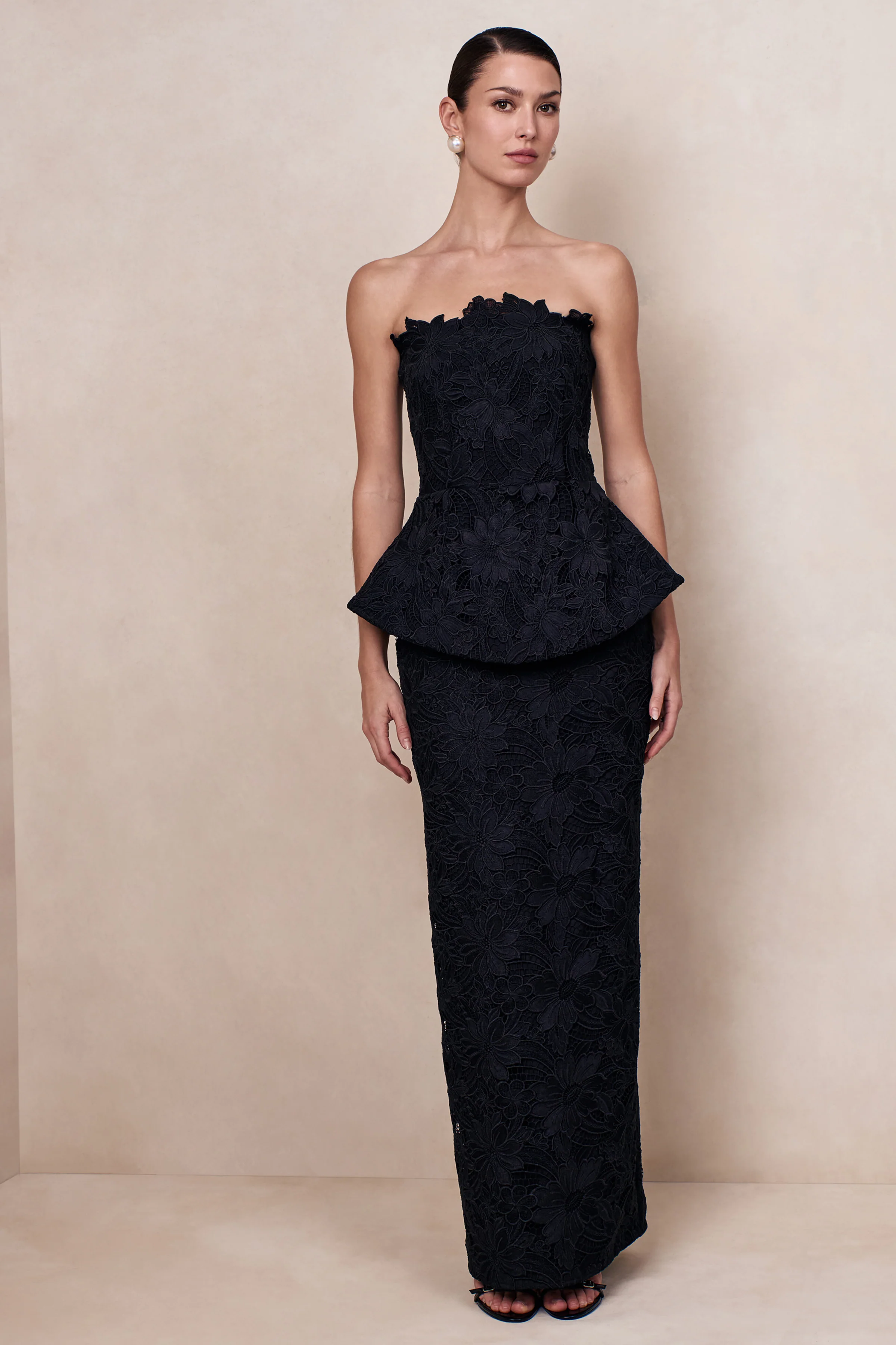 Delvine | Zwarte Kanten Bandeau Korset Maxi Jurk - Image 7