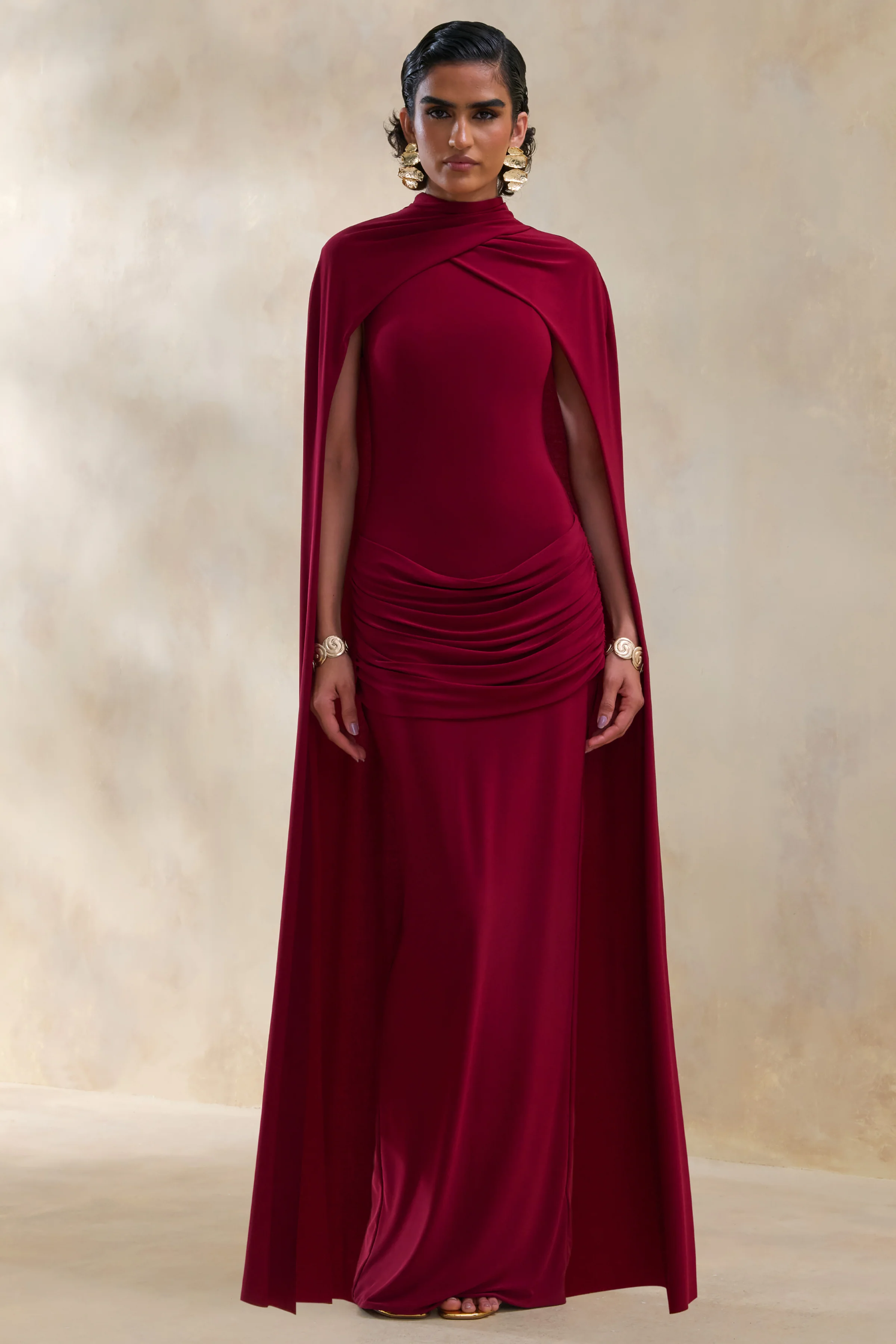 Dianelle | Bessenrode Hoge Hals Maxi Jurk Met Cape Mouwen - Image 3