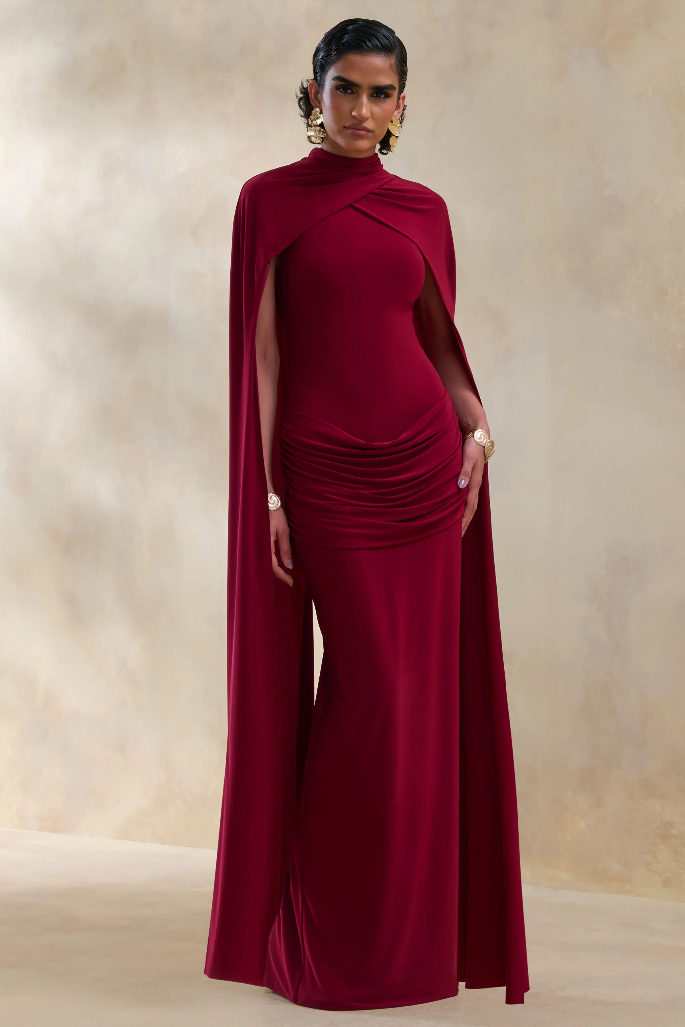 Dianelle | Bessenrode Hoge Hals Maxi Jurk Met Cape Mouwen - Image 4