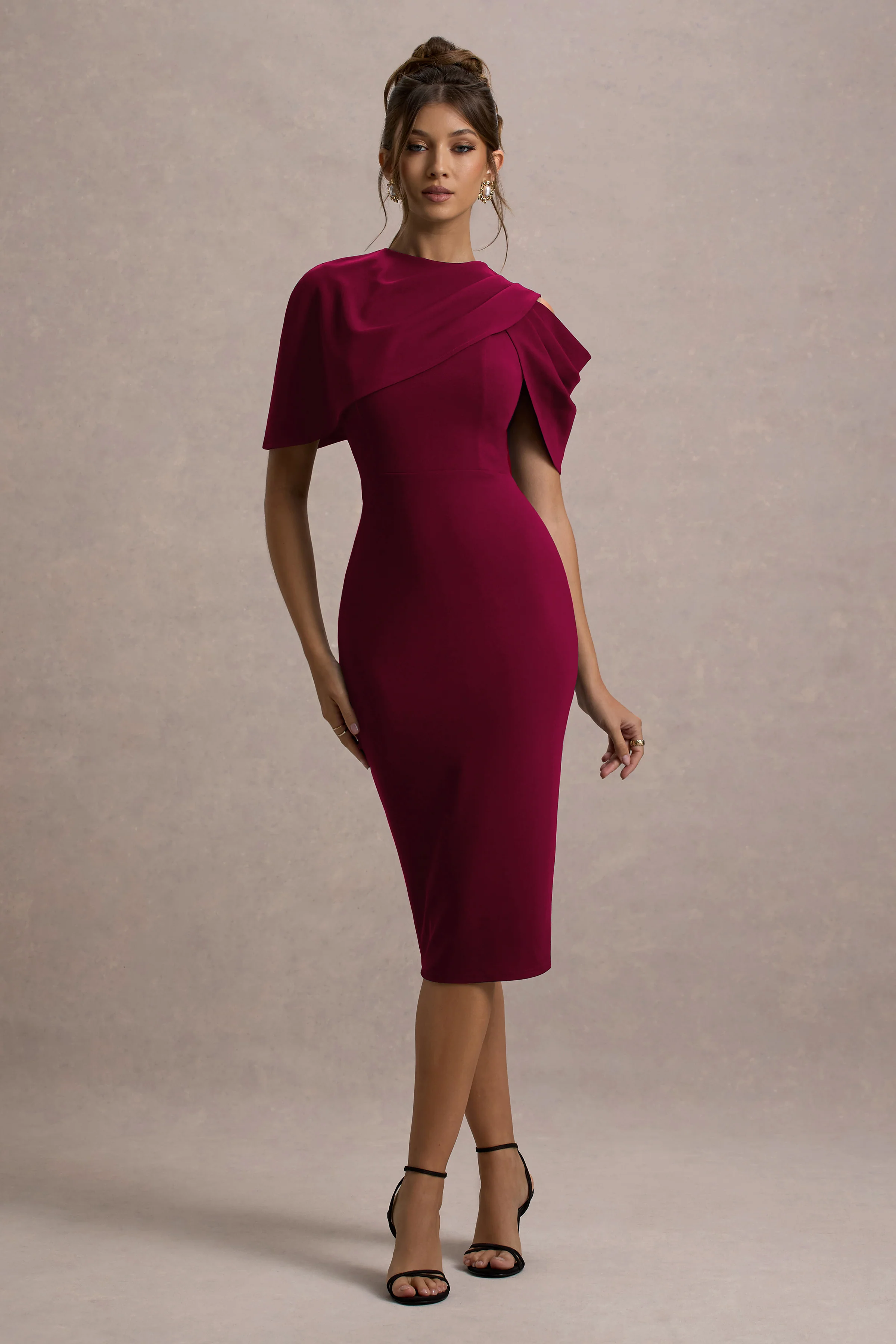 Dorothea | Bessenrode Draperend Midi Jurk Met Cape - Image 4