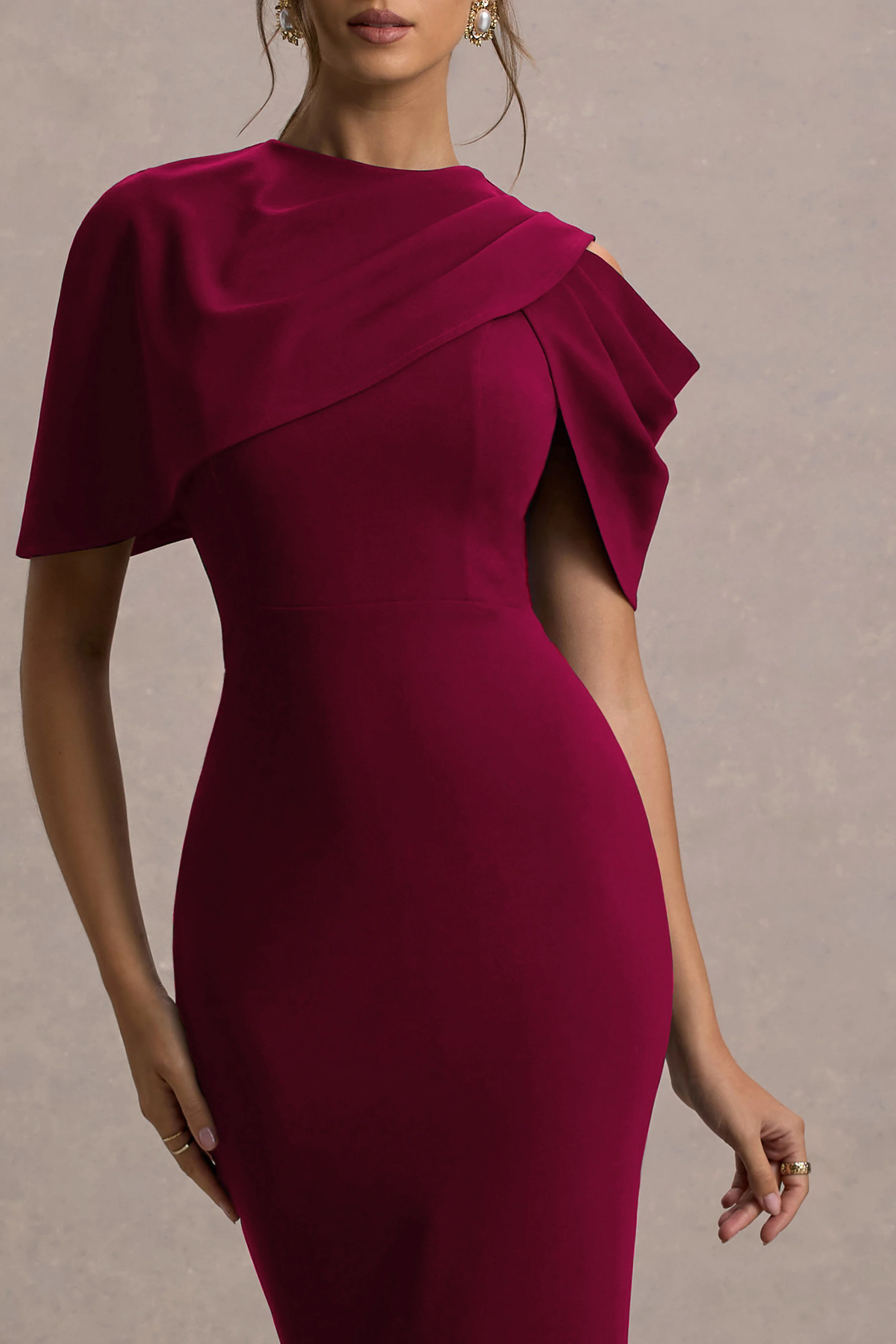 Dorothea | Bessenrode Draperend Midi Jurk Met Cape - Image 6