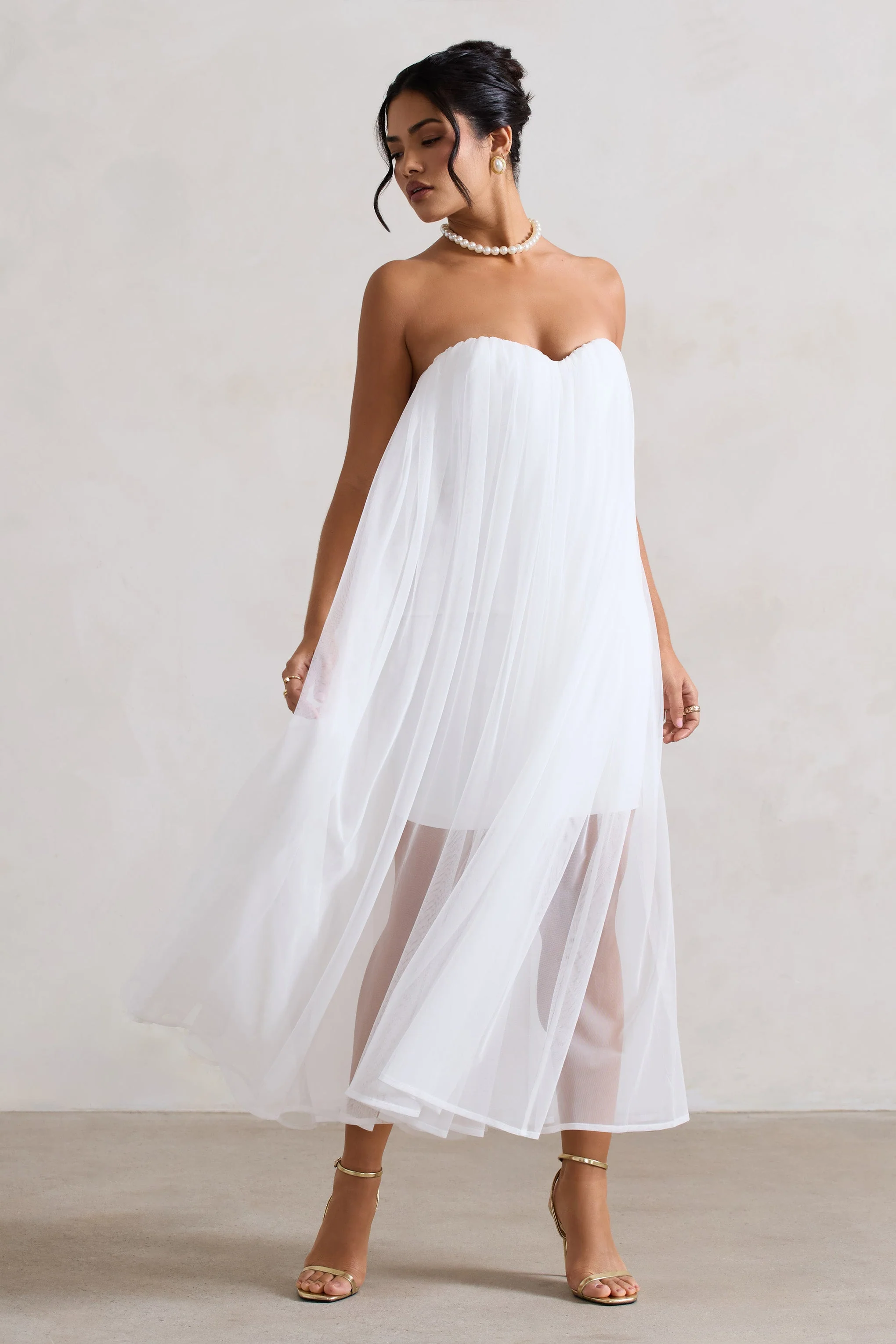 Dreamland | Ivoor Sweetheart Korset Mini Jurk Met Tulle
