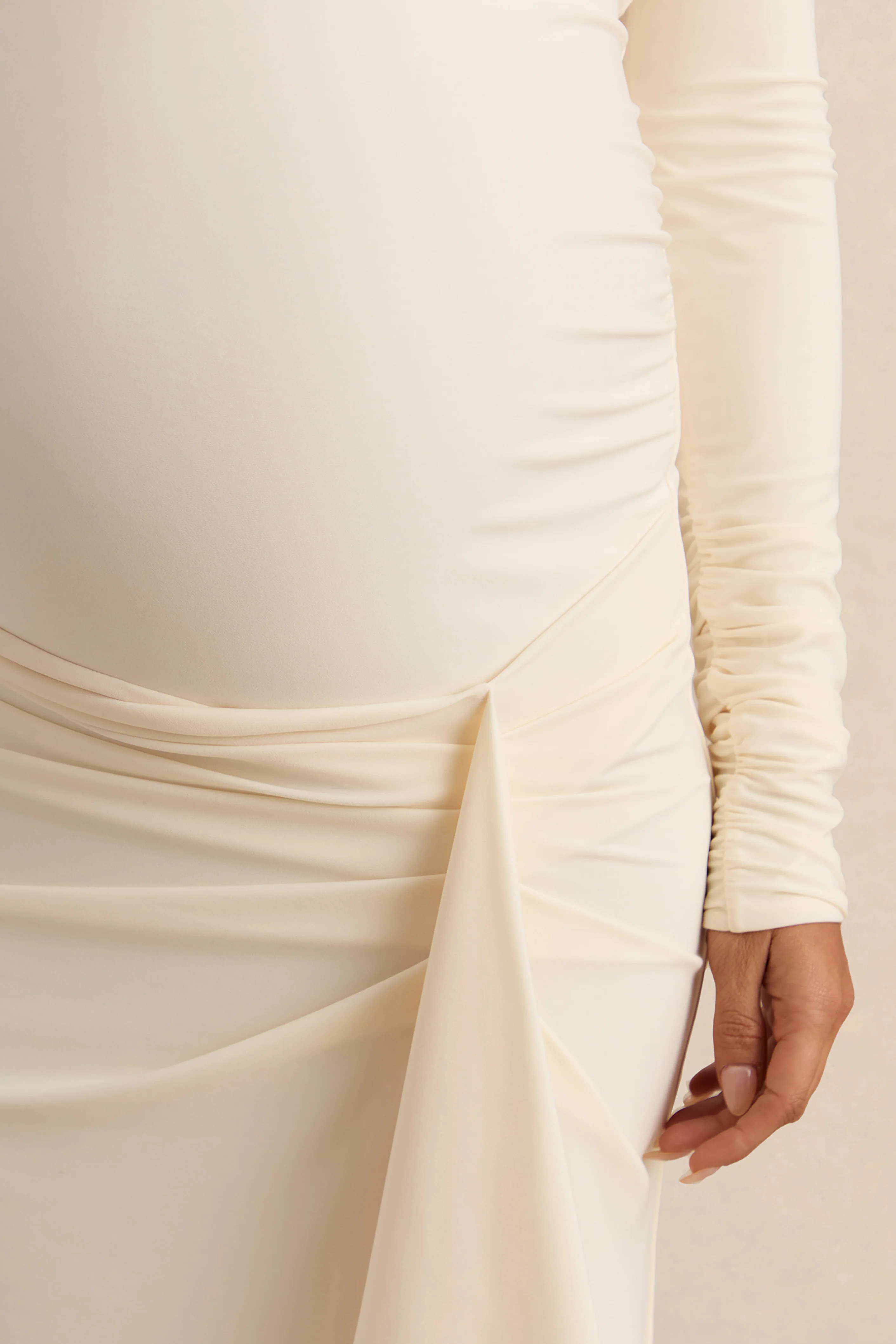 Drusilla | Crème Asymmetrische Hals Zwangerschap Maxi Jurk Met Geplooide Details - Image 12
