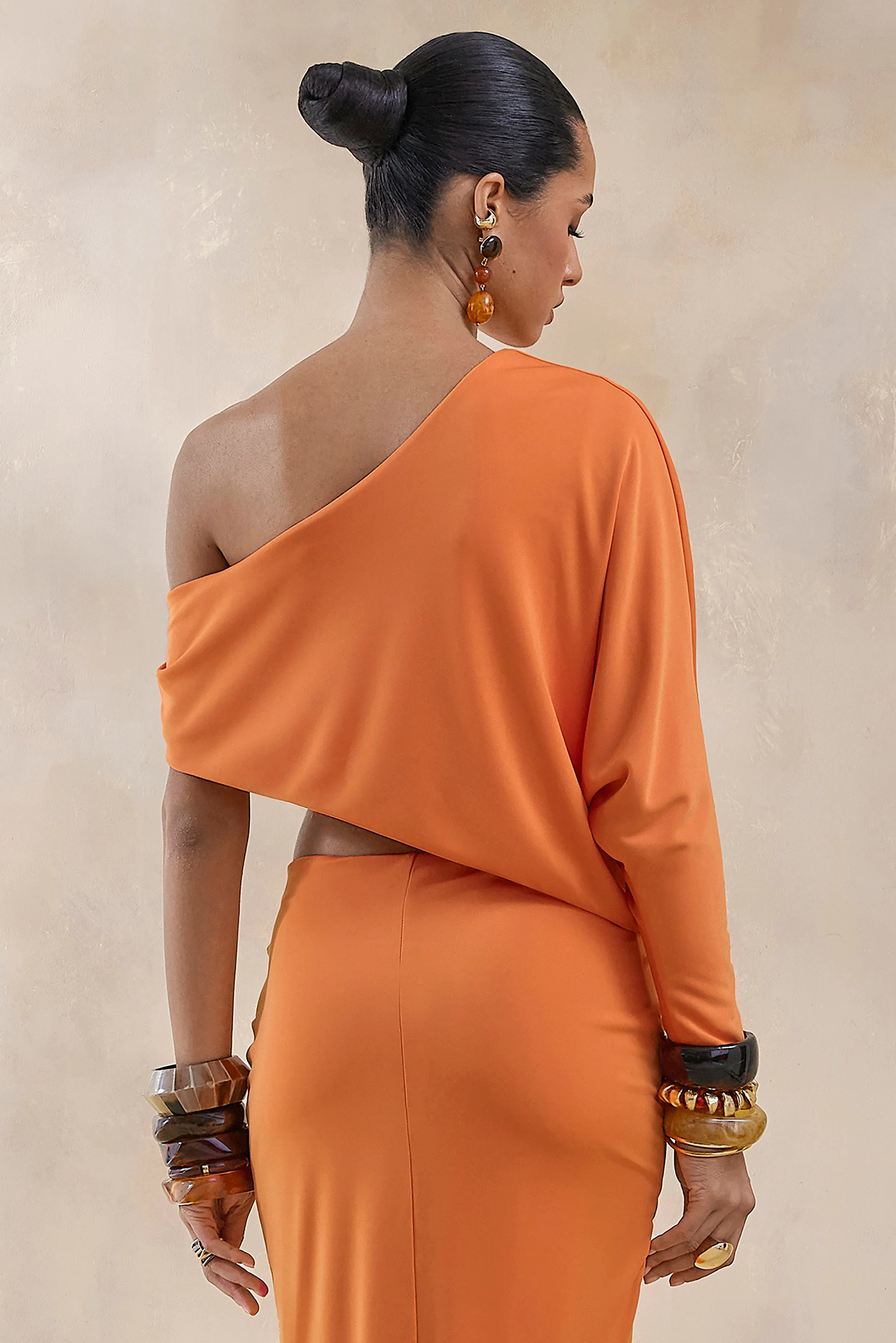 Dua | Oranje Asymmetrische Draperend Top Met Eén Mouw - Image 2