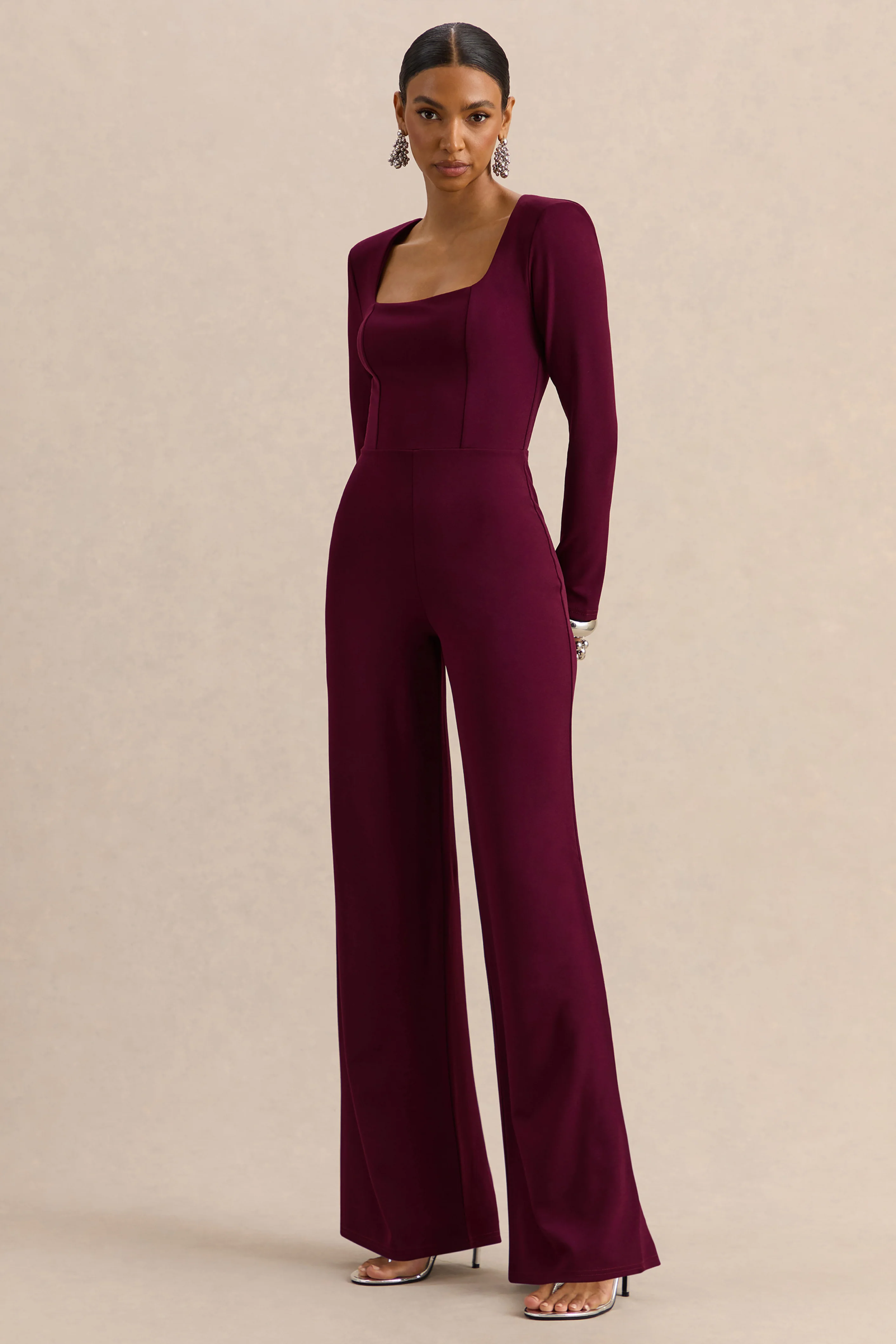 Elasse | Bordeaux Jumpsuit Met Vierkante Hals - Image 4