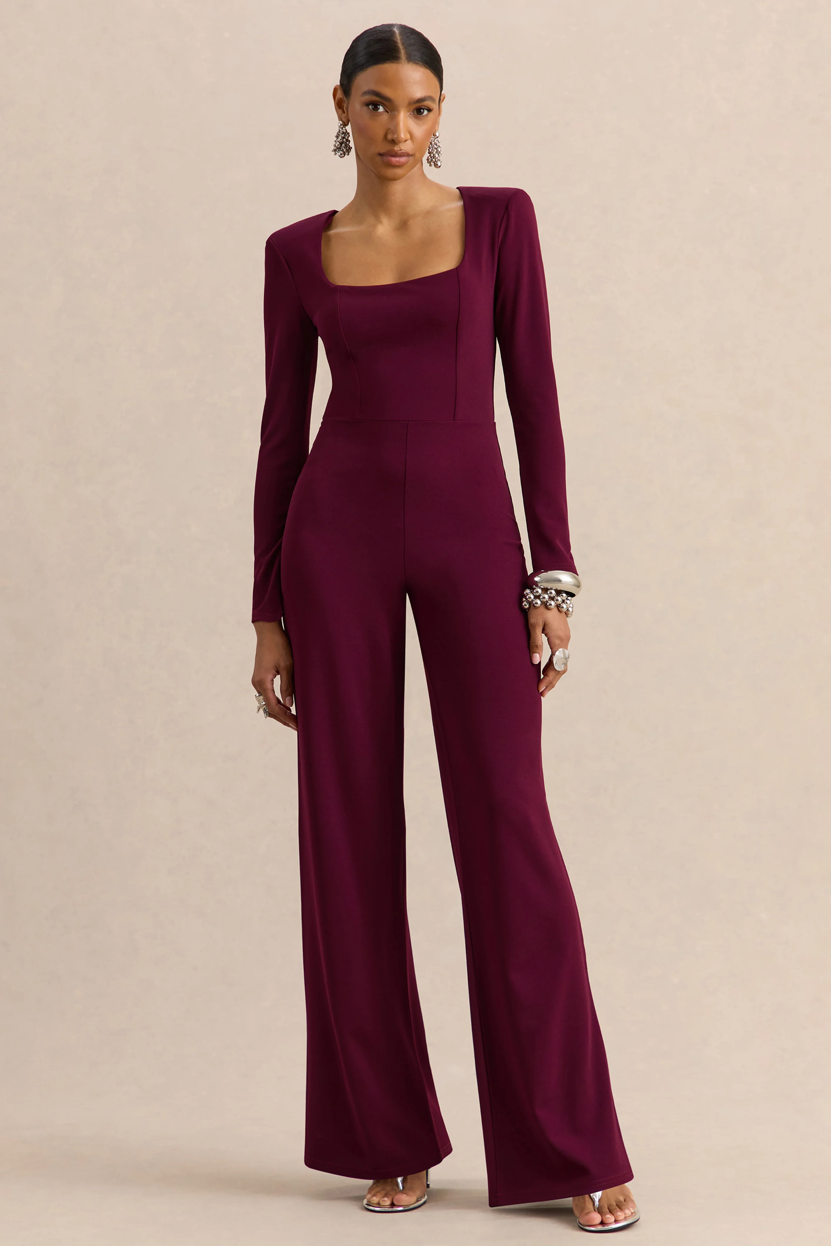 Elasse | Bordeaux Jumpsuit Met Vierkante Hals - Image 5