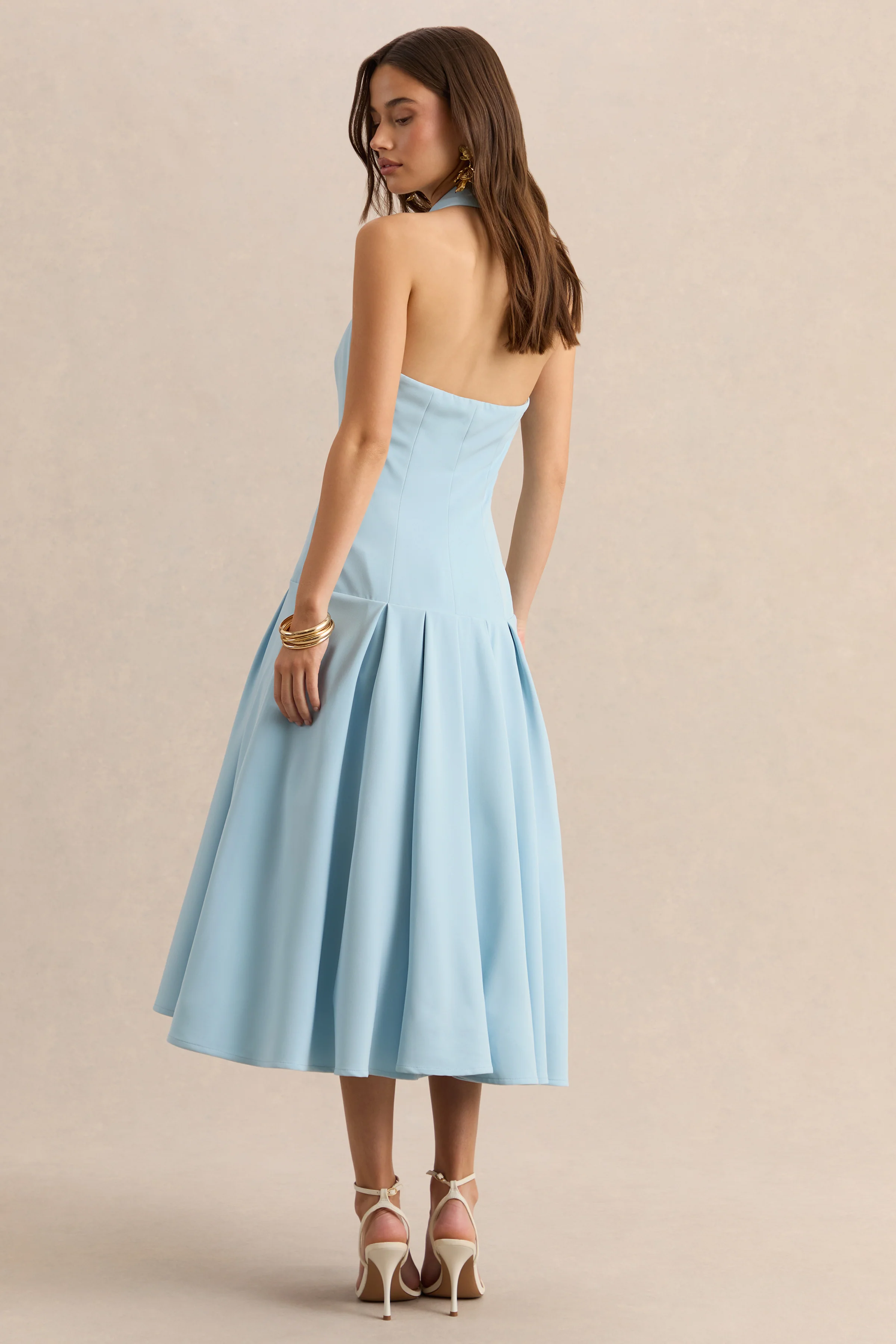 Elise | Lichtblauwe Diepe V-Hals Midi Jurk Met verlaagde Taille - Image 2