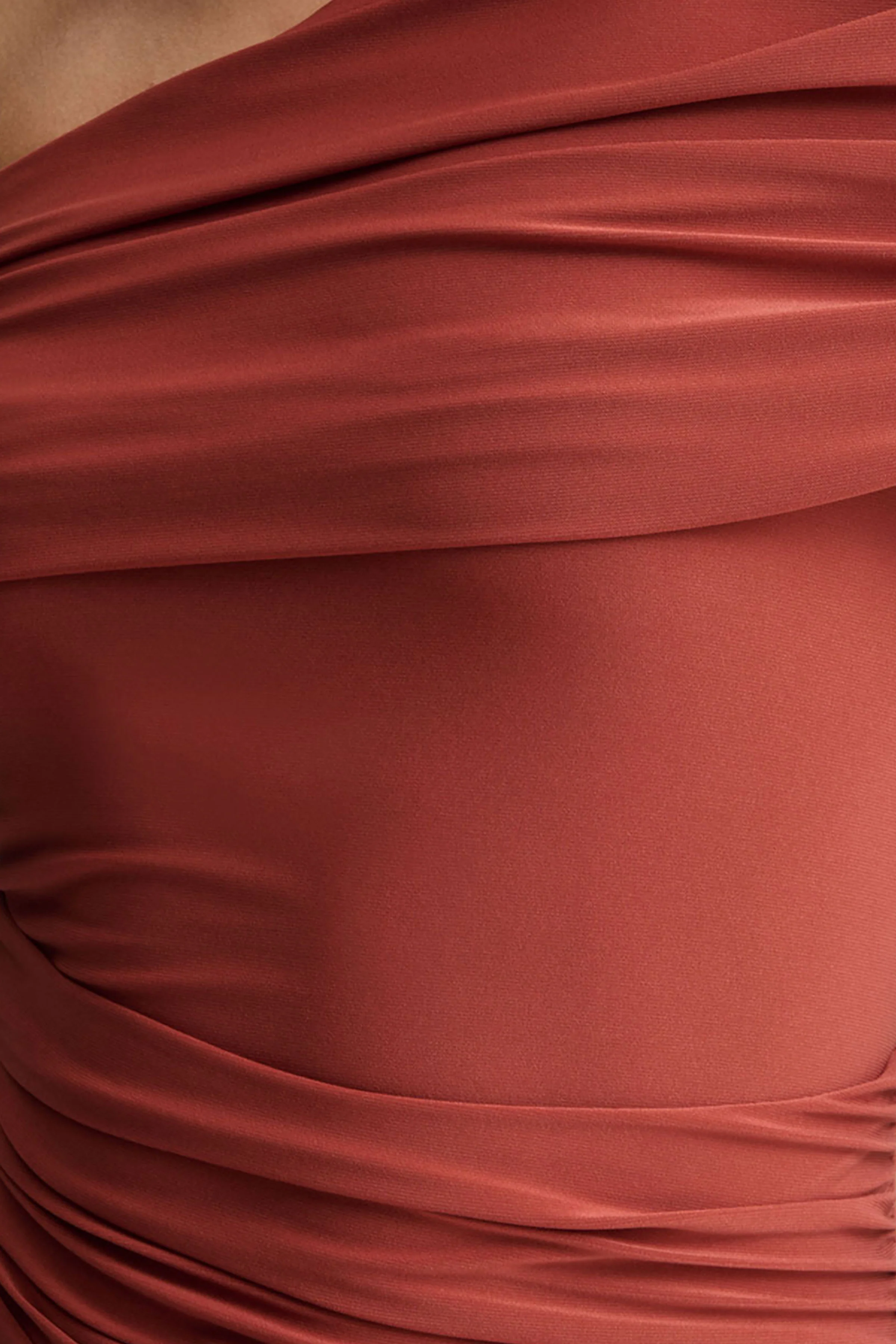 Elliora | Roestkleurige Asymmetrische-Hals Midi Jurk - Image 6