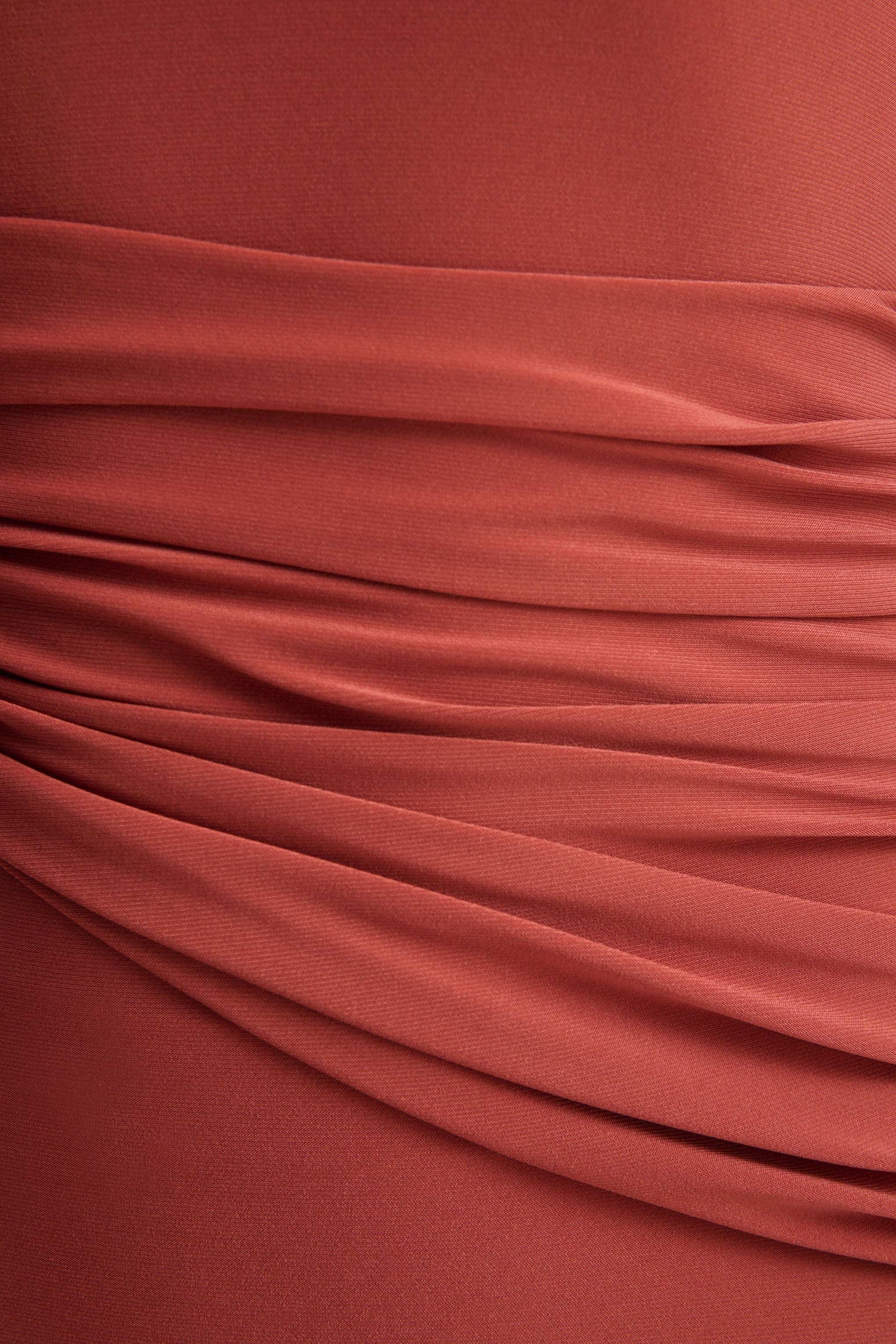 Elliora | Roestkleurige Asymmetrische-Hals Midi Jurk - Image 7
