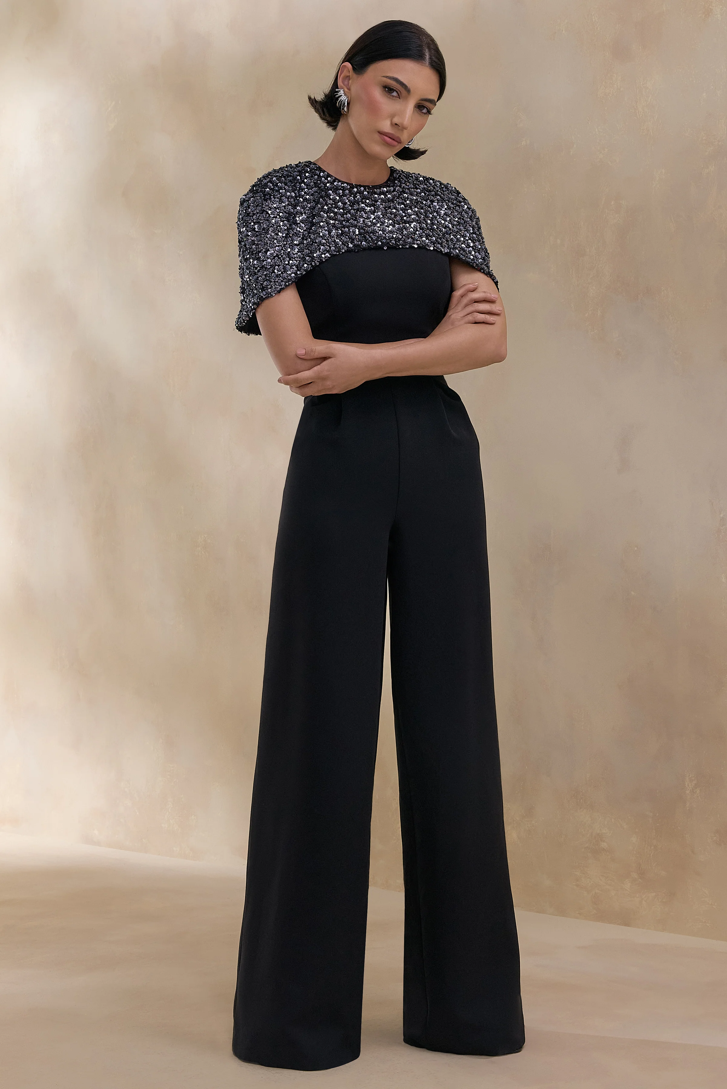 Eloriana | Zwarte Versierde Hoge Hals Jumpsuit - Image 5
