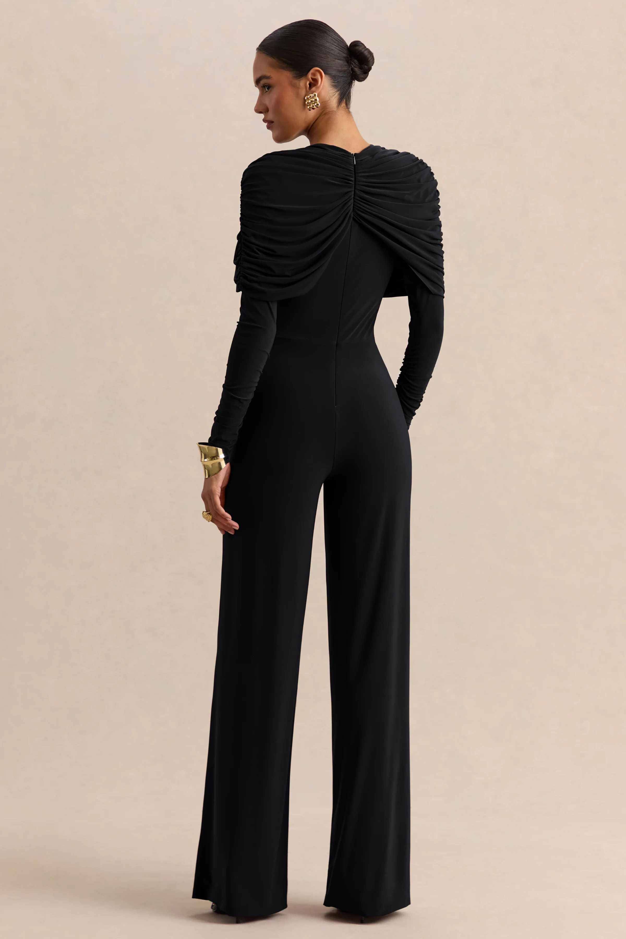 Eloura | Zwarte Jumpsuit Met Hoge Hals En Gedraaid Rimpel Detail - Image 2