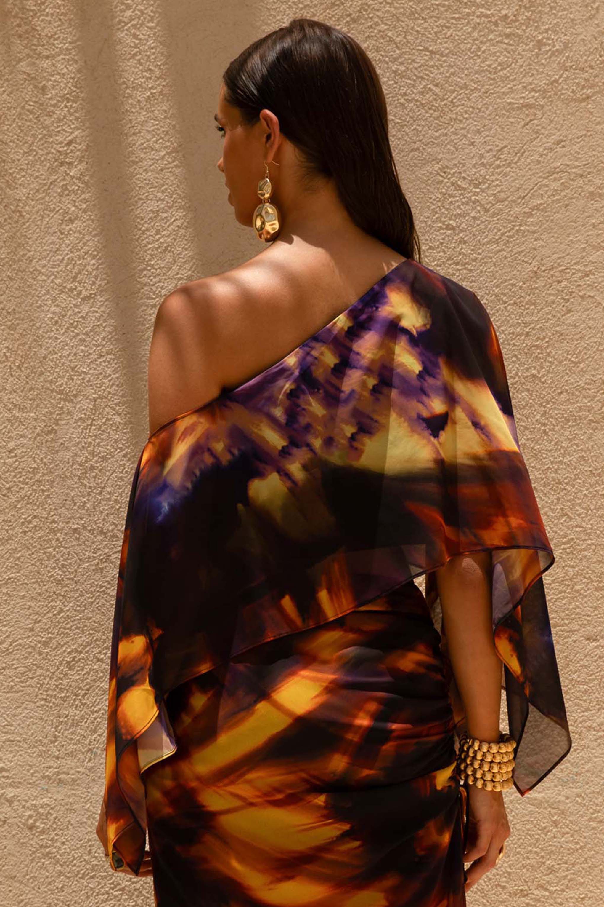 Elysia | Rook Print Asymmetrisch Crop Top - Image 2