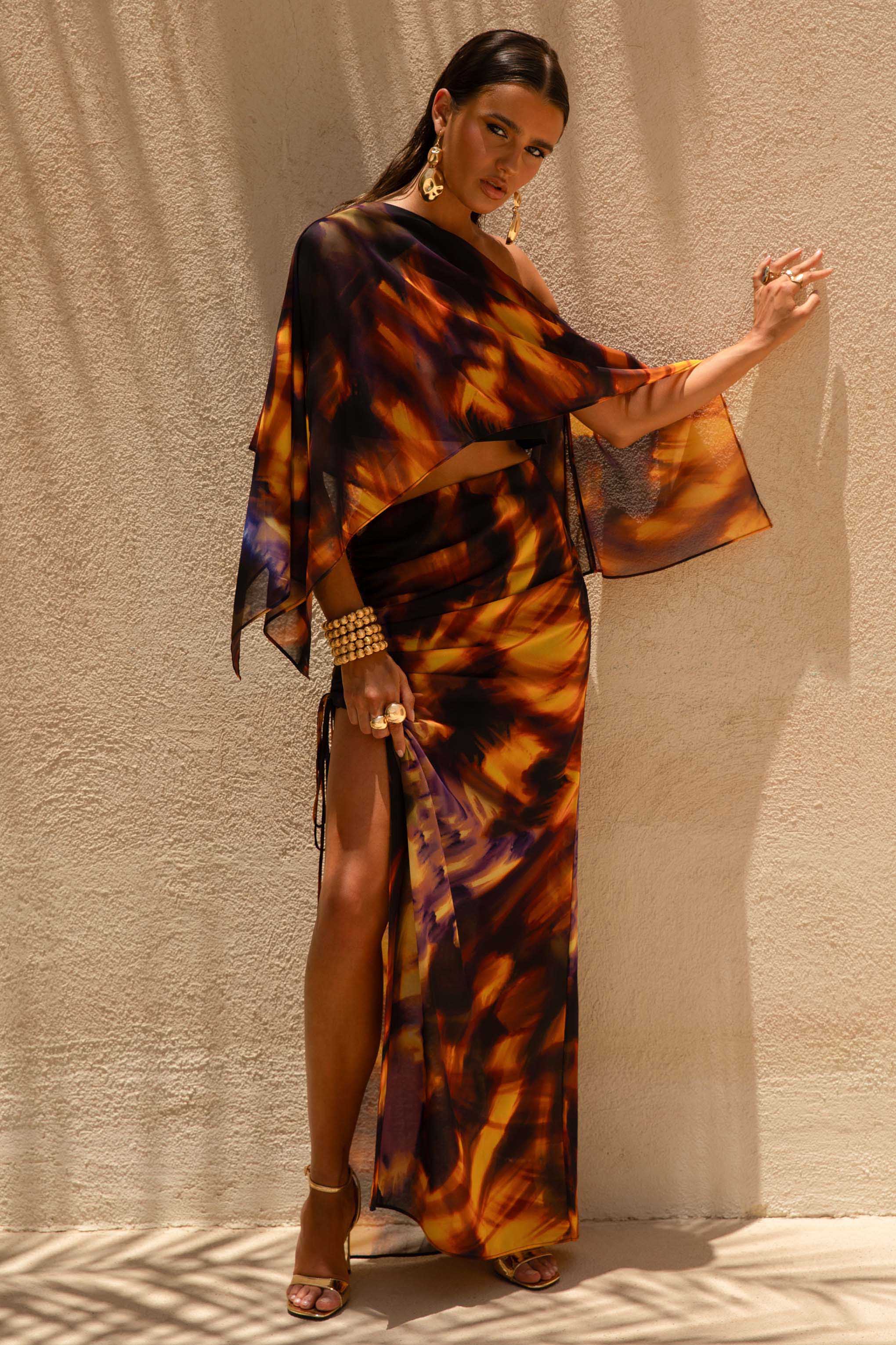 Elysia | Rook Print Asymmetrisch Crop Top - Image 3