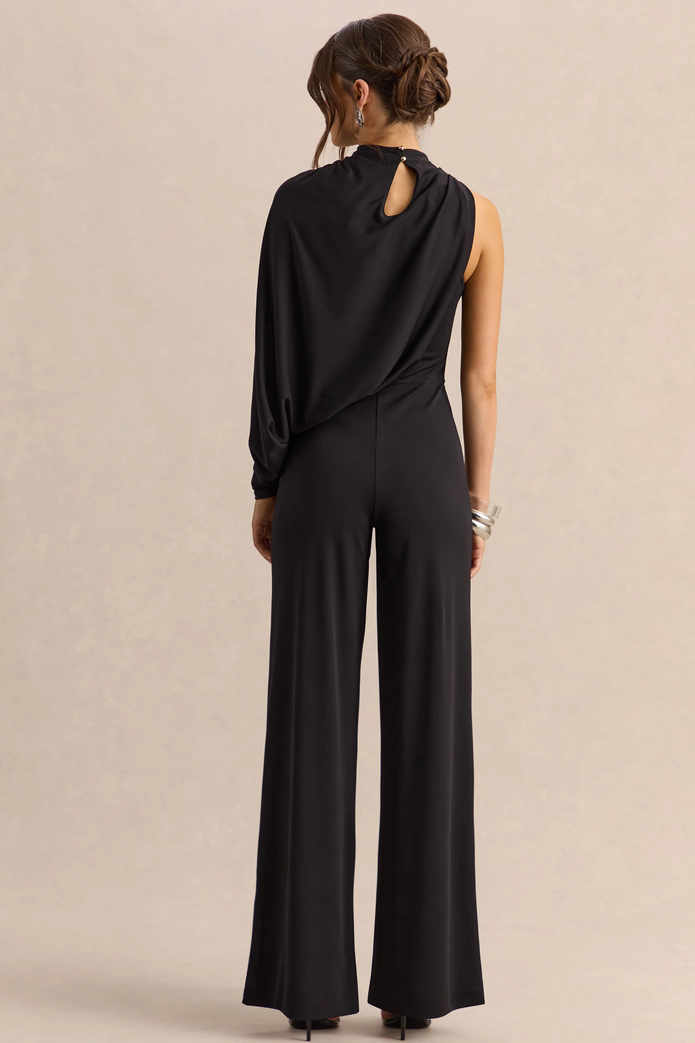Emoria | Zwarte Hoge Hals Jumpsuit Met Eén Lange Mouw - Image 2