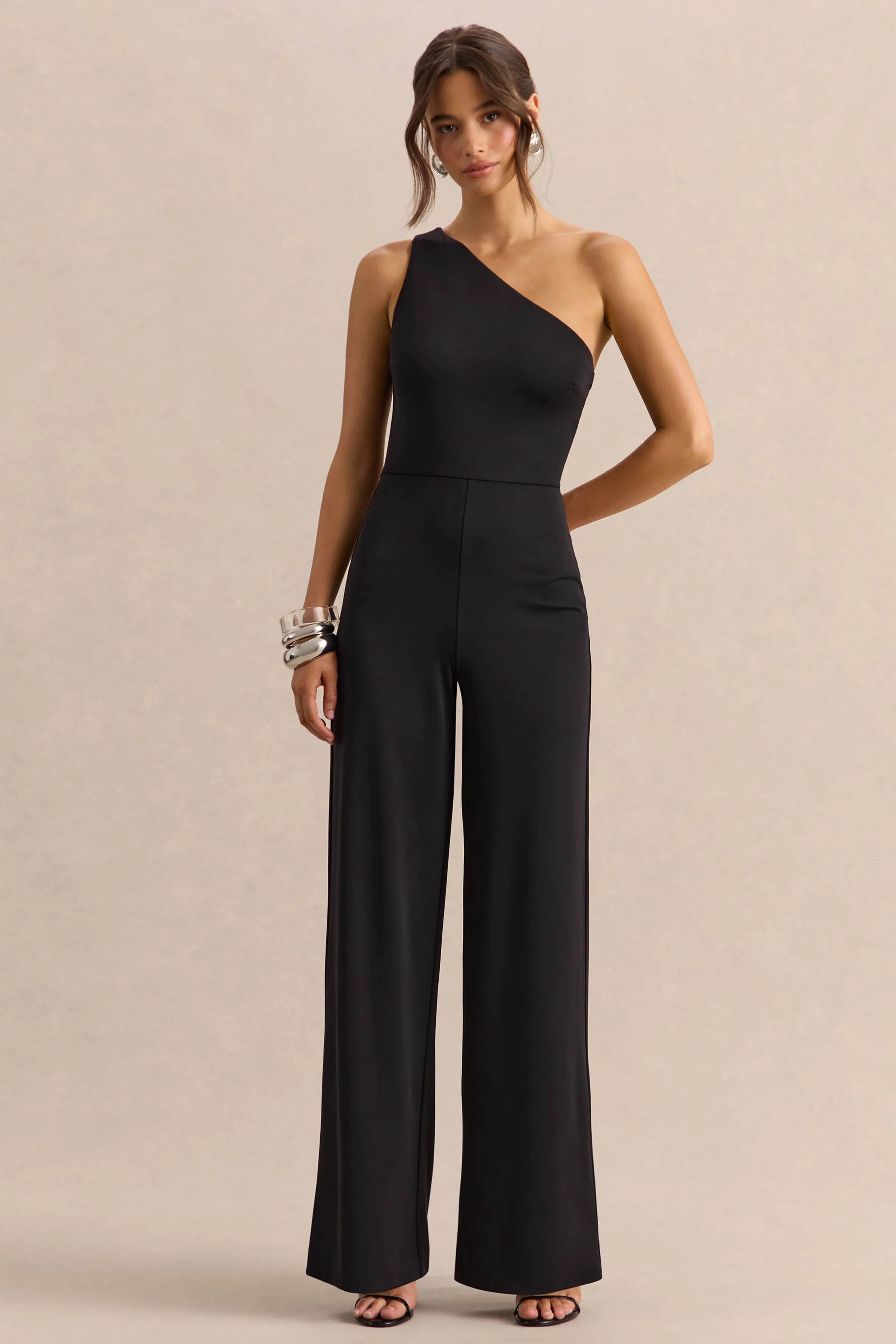 Emoria | Zwarte Hoge Hals Jumpsuit Met Eén Lange Mouw - Image 4