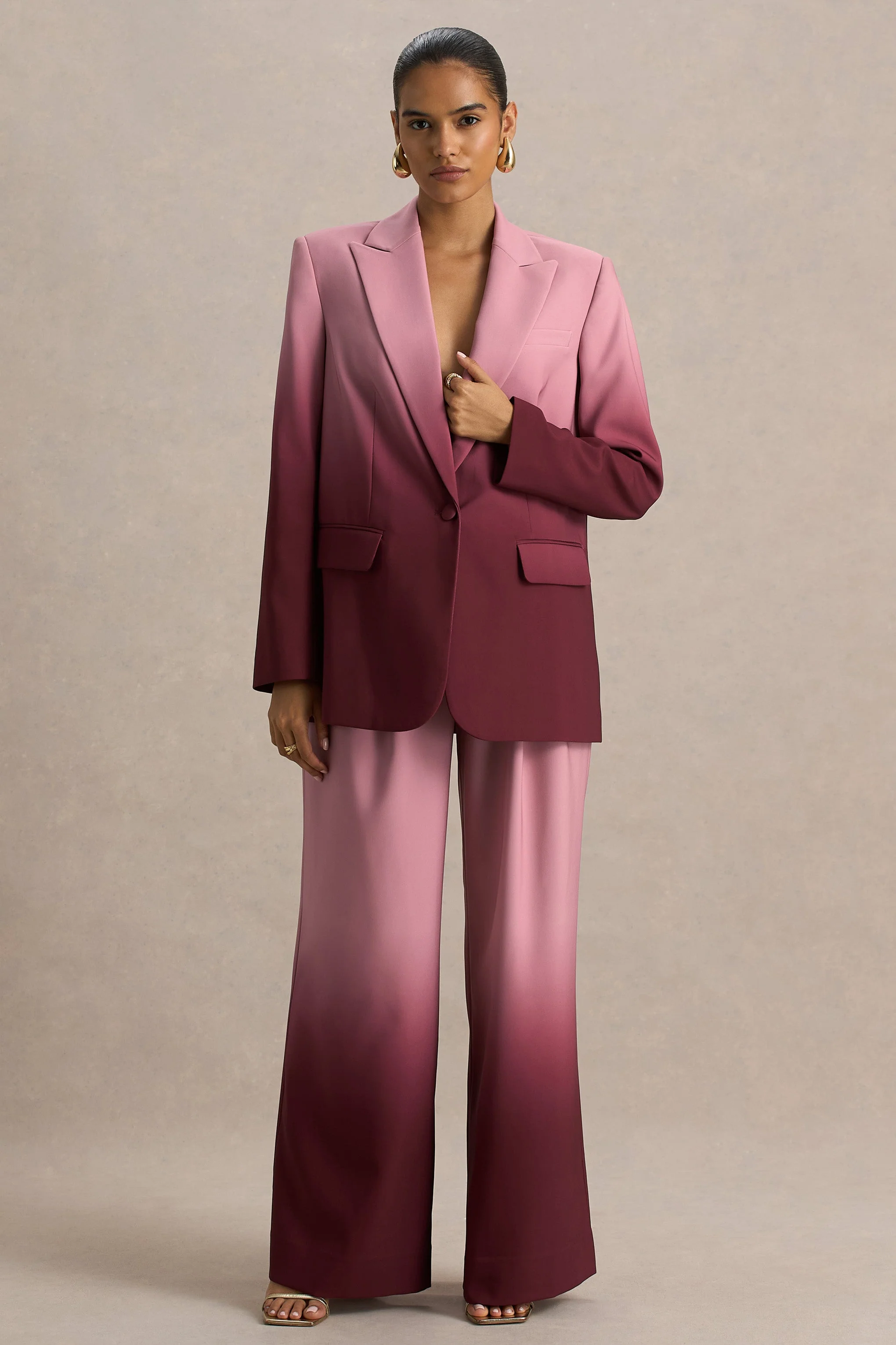 Enya | Kersenrode Ombre Diepe V-Hals Satijnen blazer