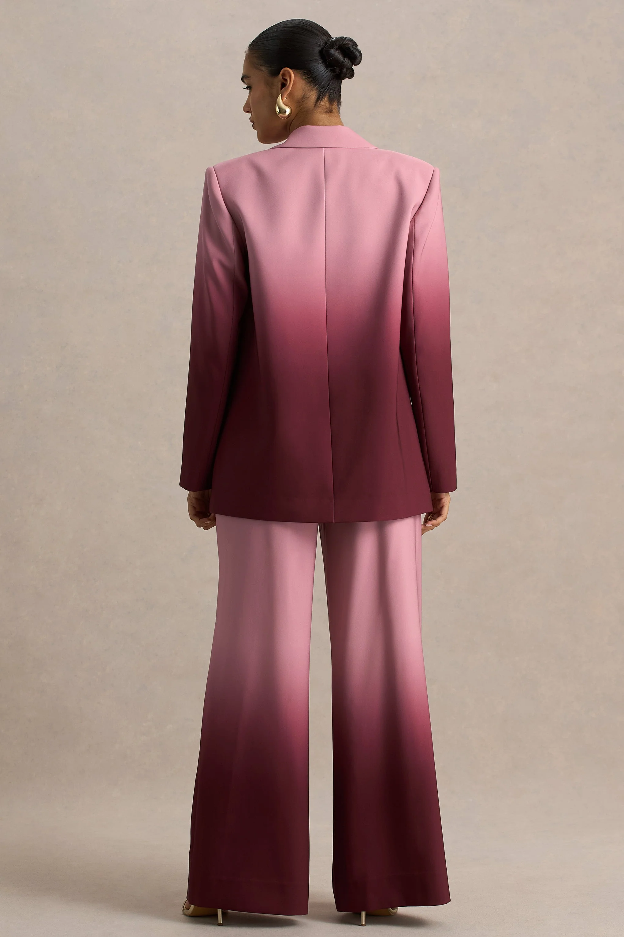 Enya | Kersenrode Ombre Diepe V-Hals Satijnen blazer - Image 2