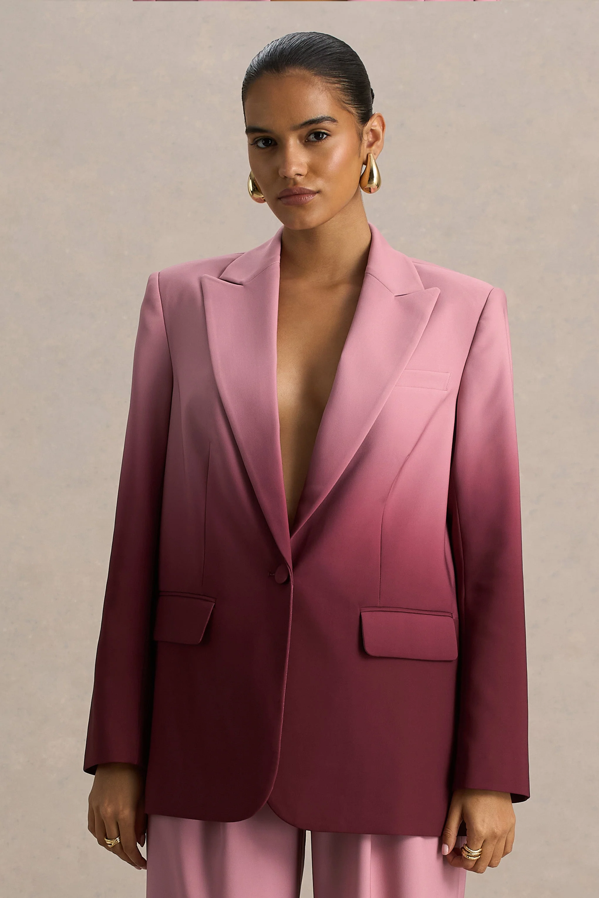 Enya | Kersenrode Ombre Diepe V-Hals Satijnen blazer - Image 3