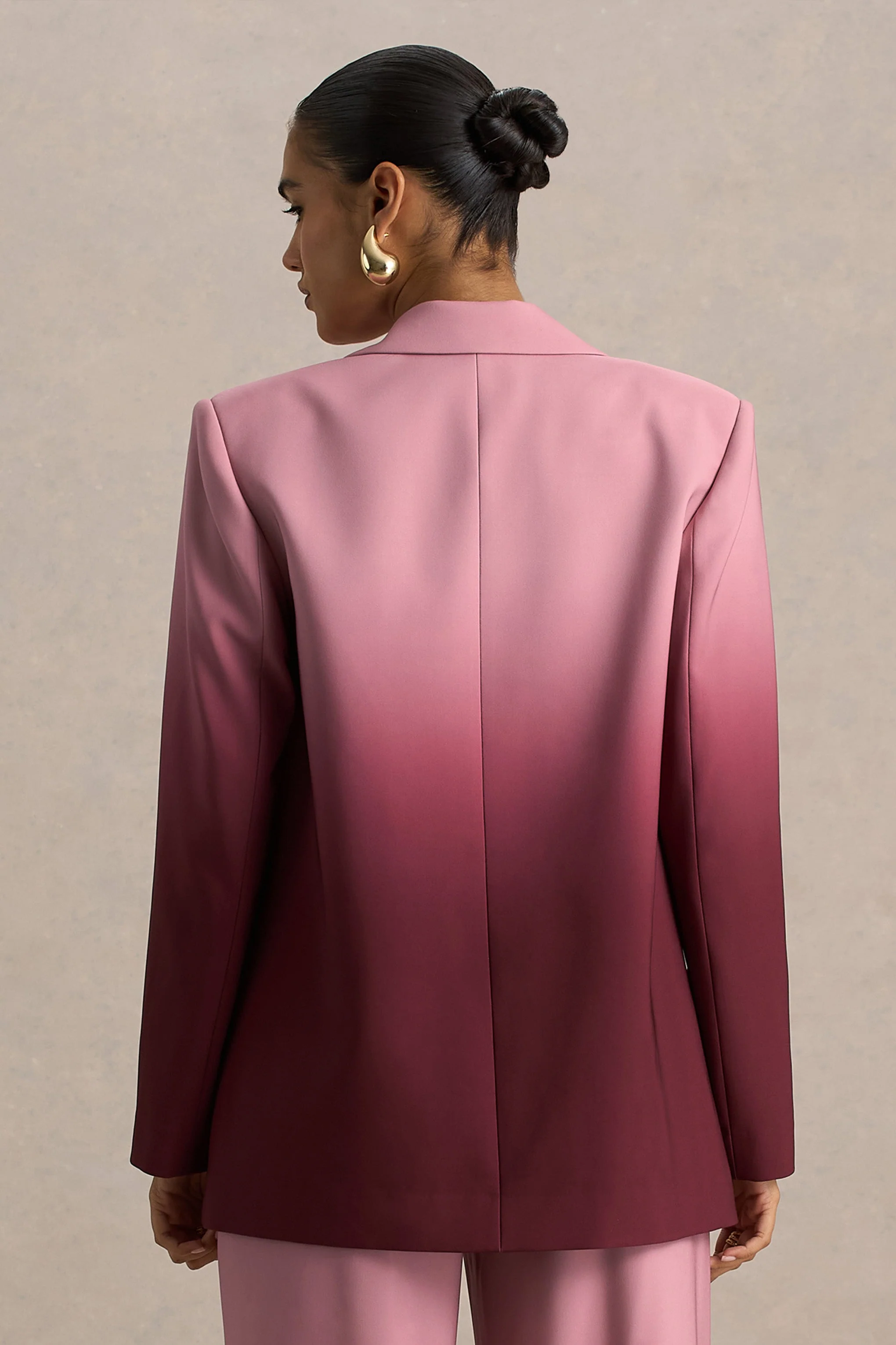 Enya | Kersenrode Ombre Diepe V-Hals Satijnen blazer - Image 4