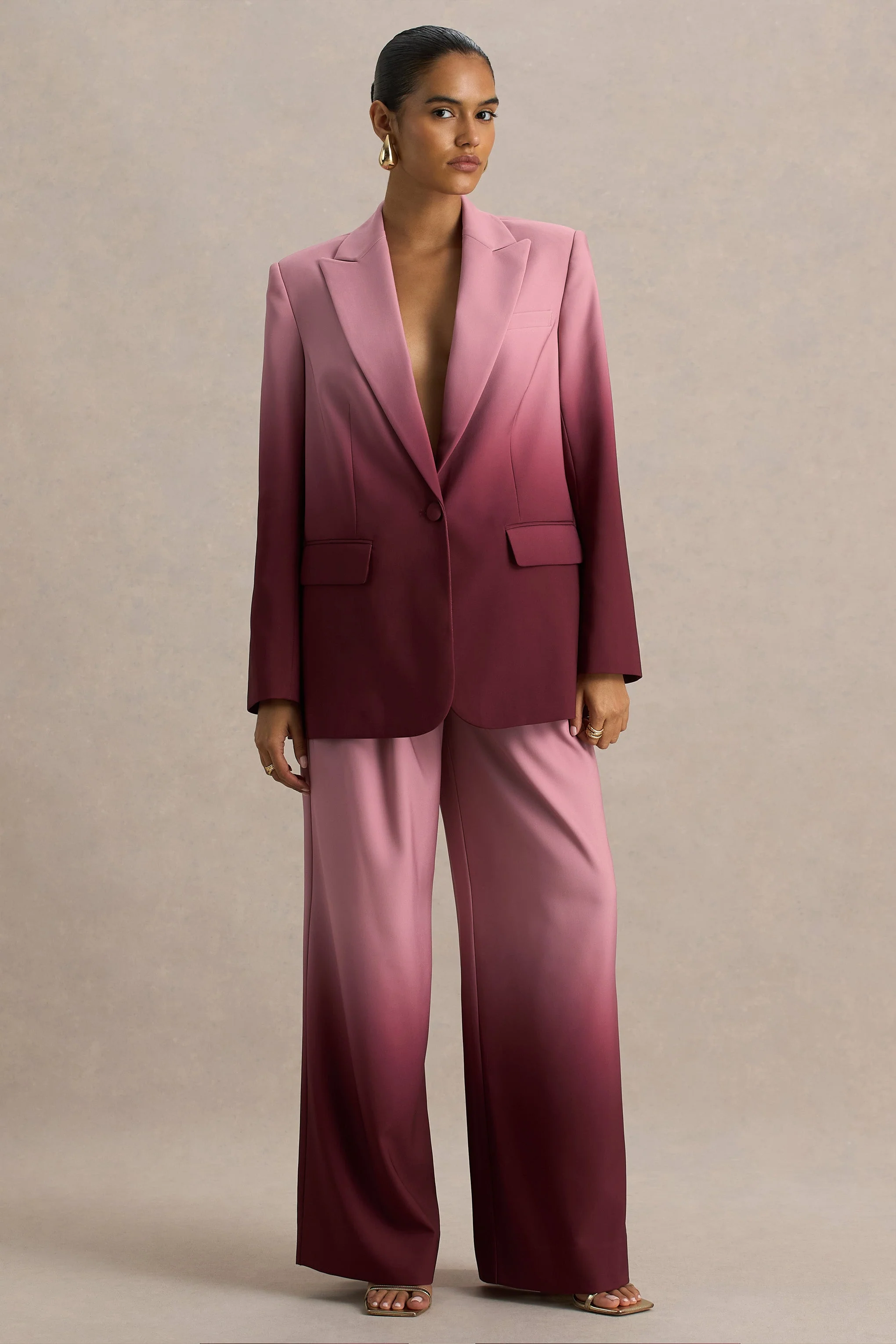 Enya | Kersenrode Ombre Diepe V-Hals Satijnen blazer - Image 5