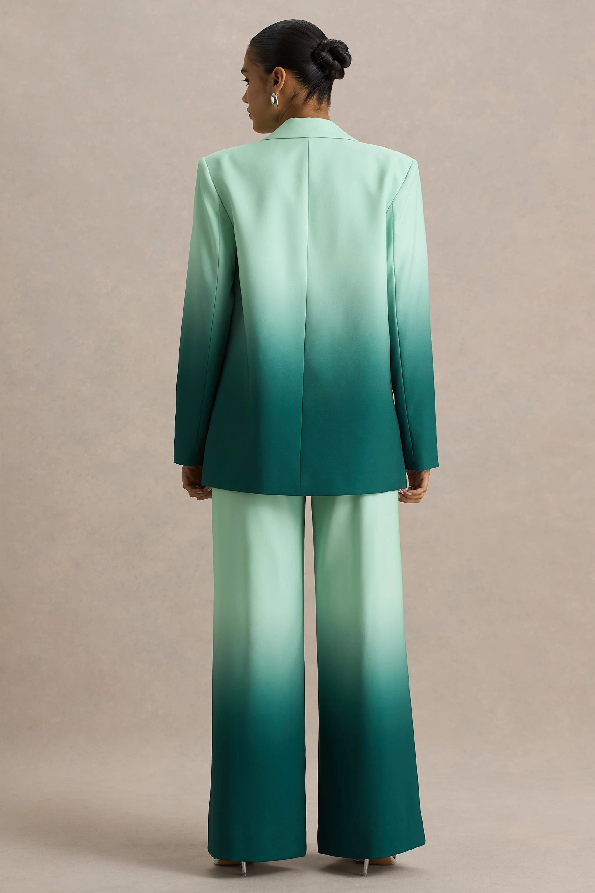 Enya | Smaragdgroene Ombre Diepe V-Hals Satijnen blazer - Image 2
