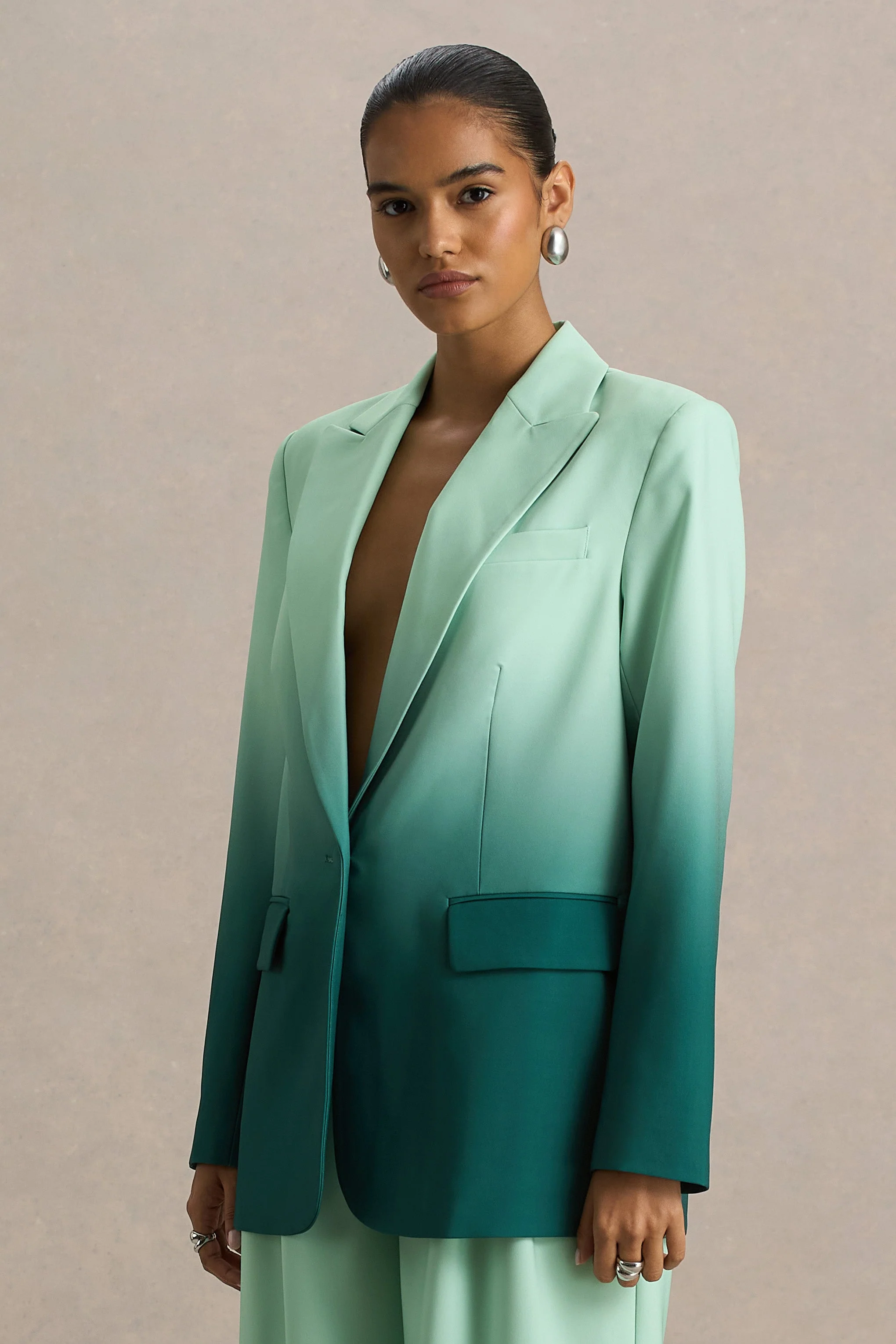 Enya | Smaragdgroene Ombre Diepe V-Hals Satijnen blazer - Image 3