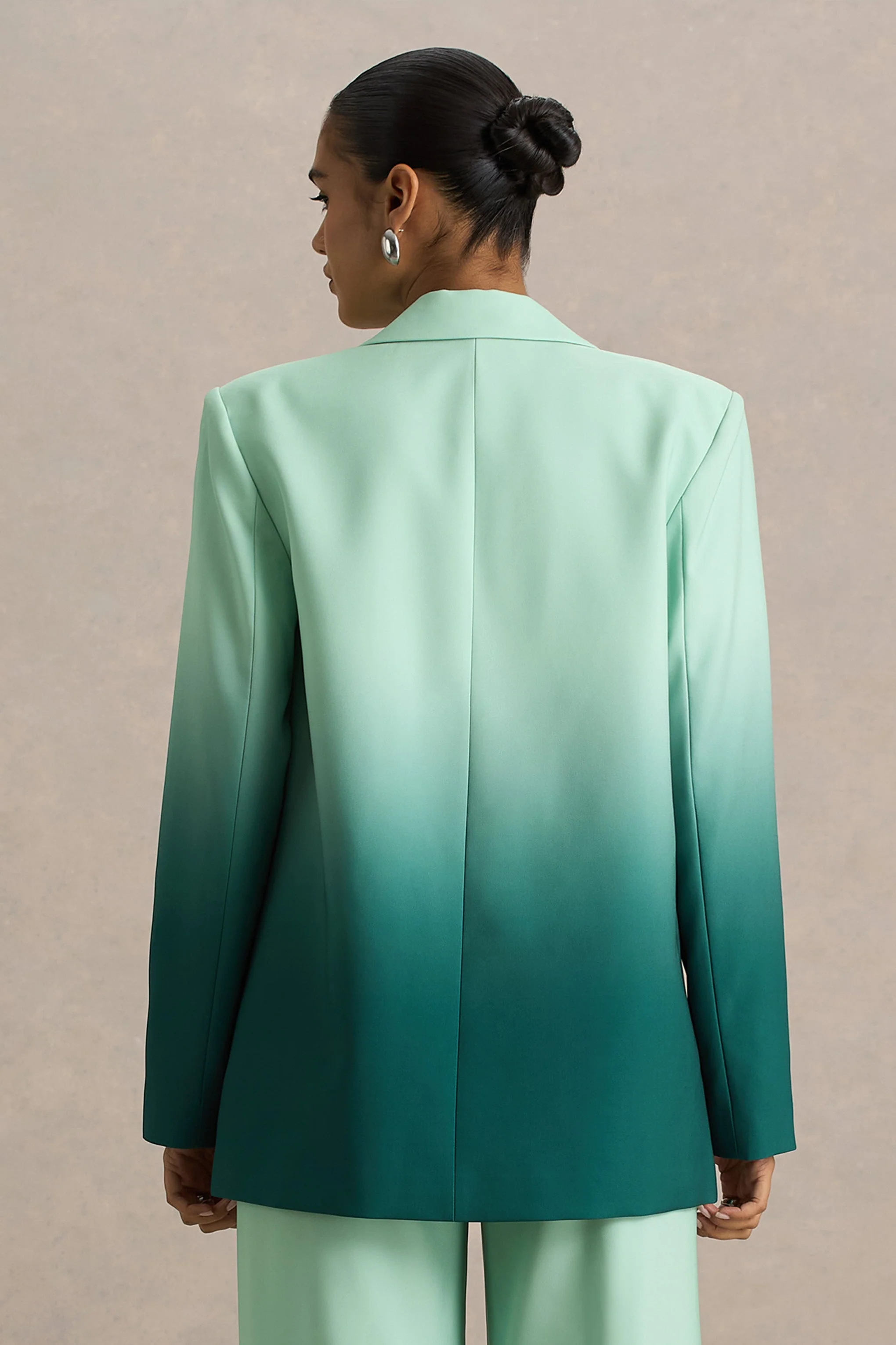 Enya | Smaragdgroene Ombre Diepe V-Hals Satijnen blazer - Image 4