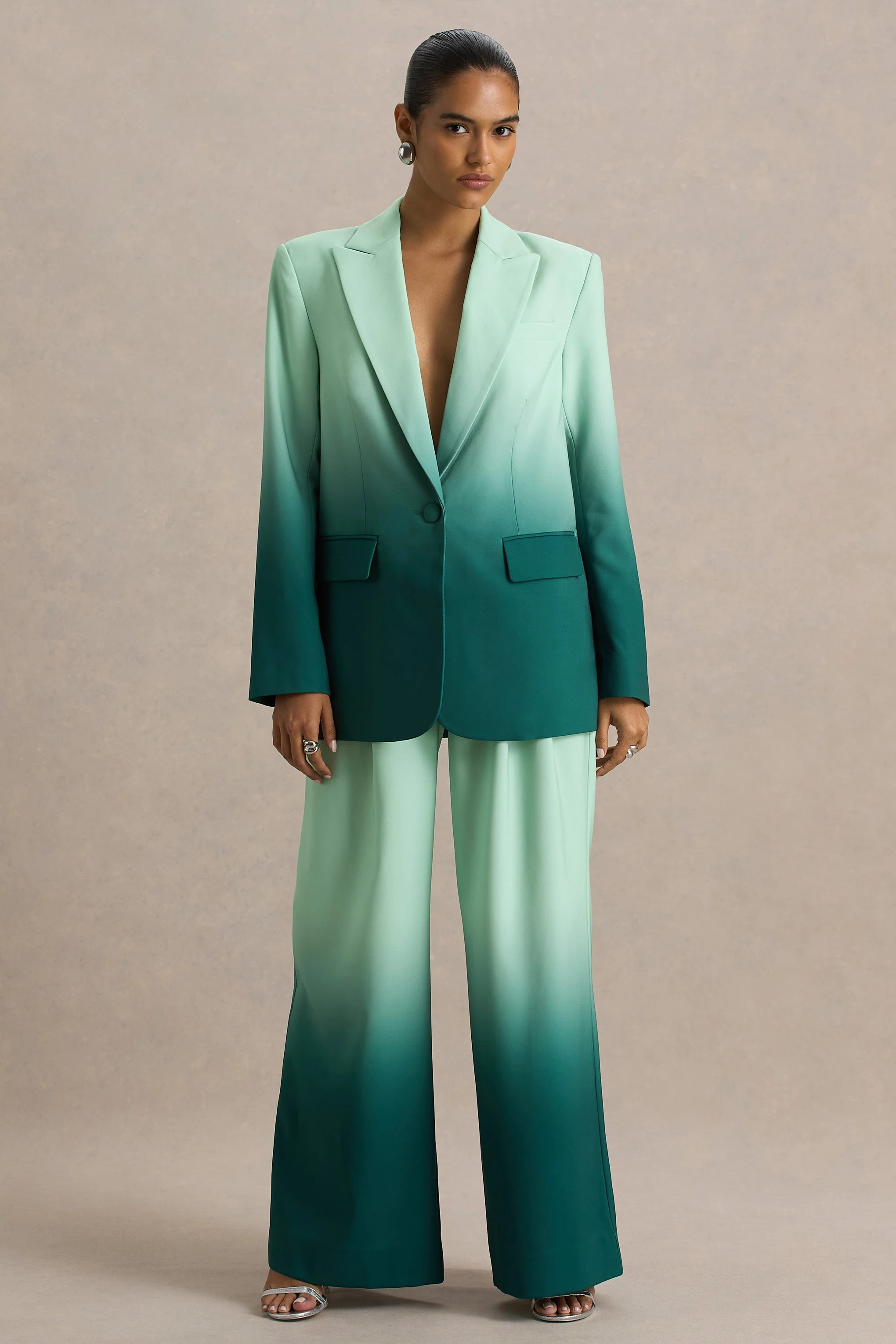 Enya | Smaragdgroene Ombre Diepe V-Hals Satijnen blazer - Image 5