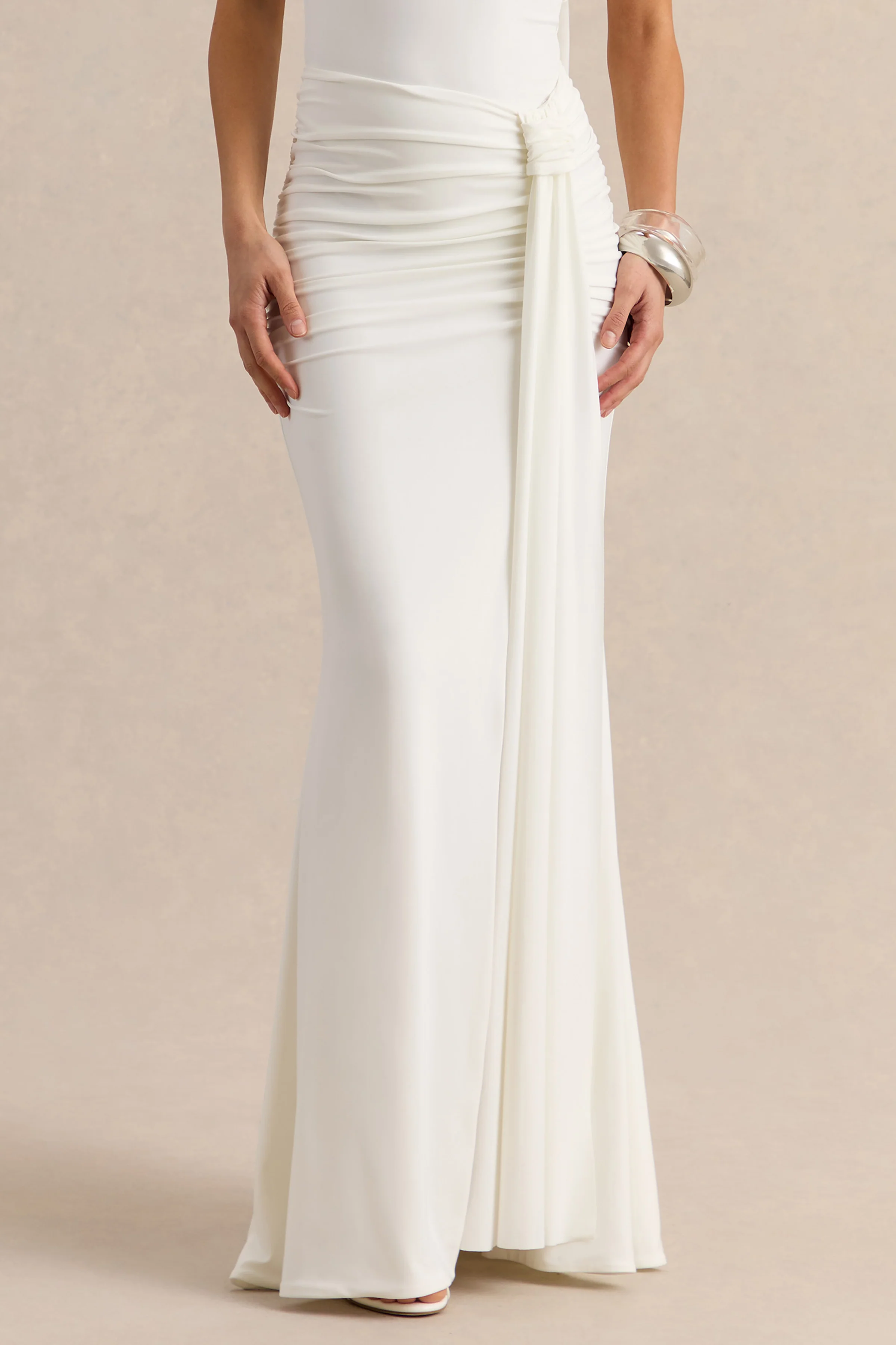 Eowyn | Witte Gerimpelde Maxi Rok Met Voorsplit