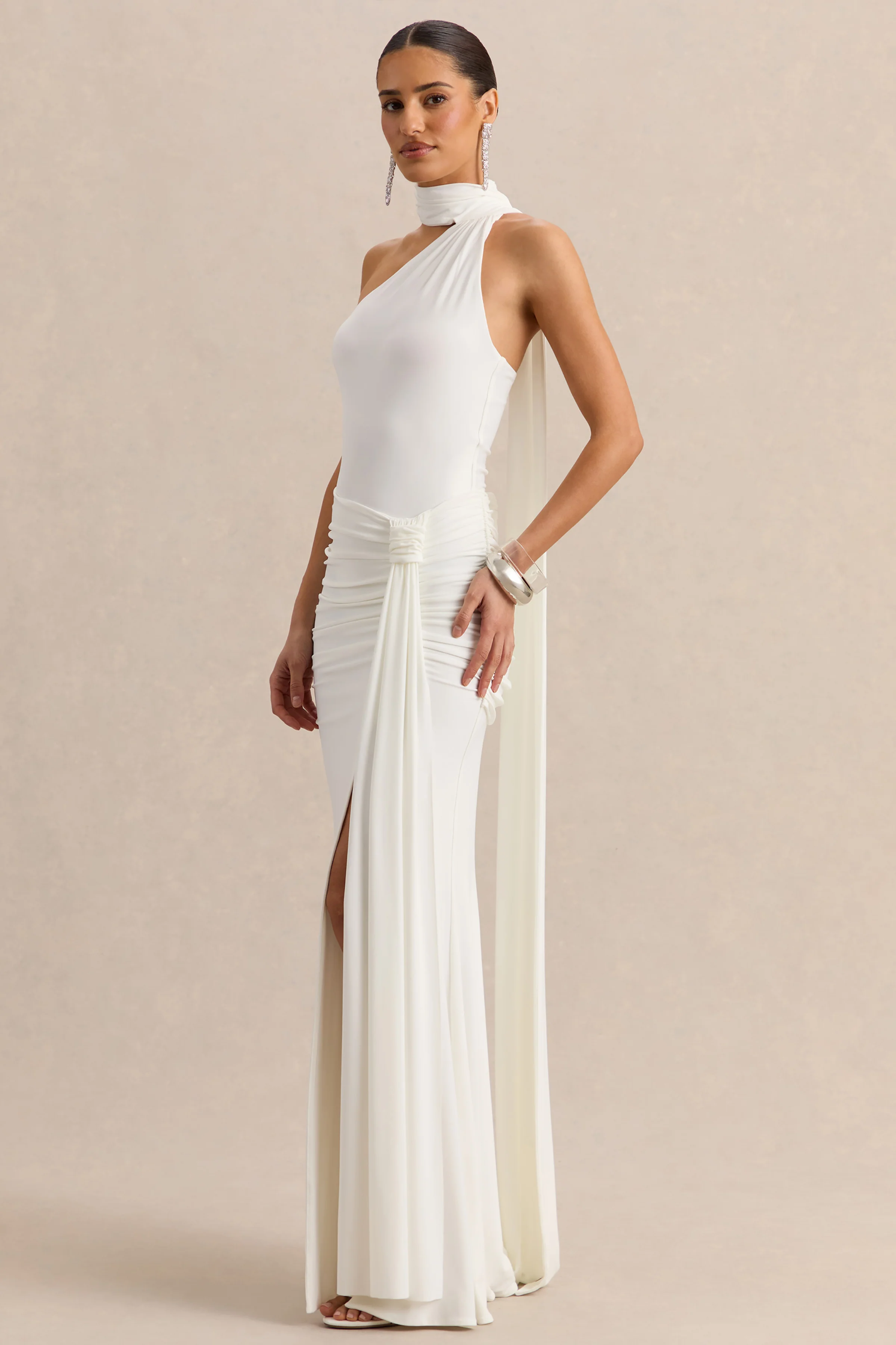 Eowyn | Witte Gerimpelde Maxi Rok Met Voorsplit - Image 5