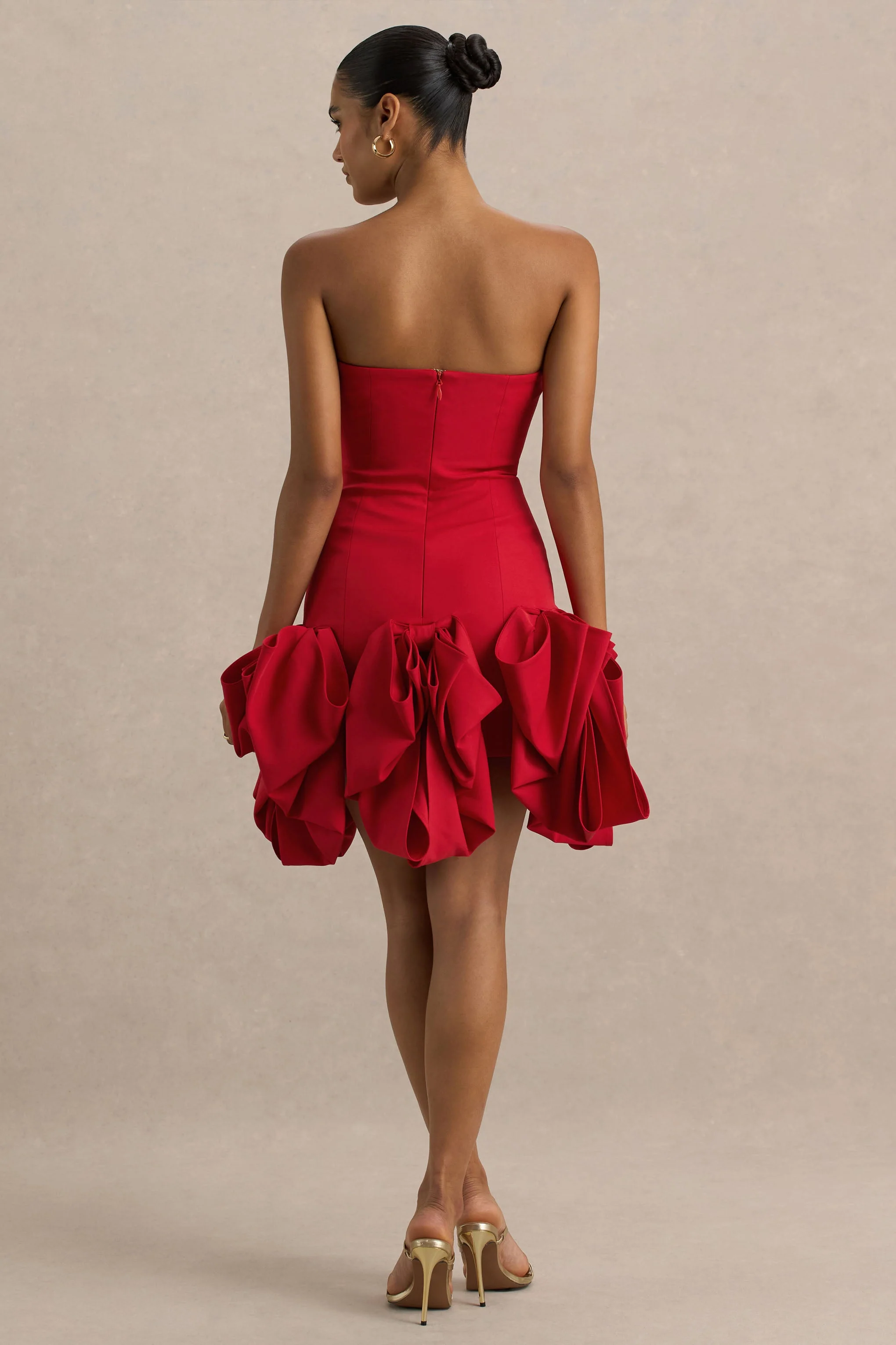 Erica | Rood Ruches Puffball Mini Jurk - Image 2