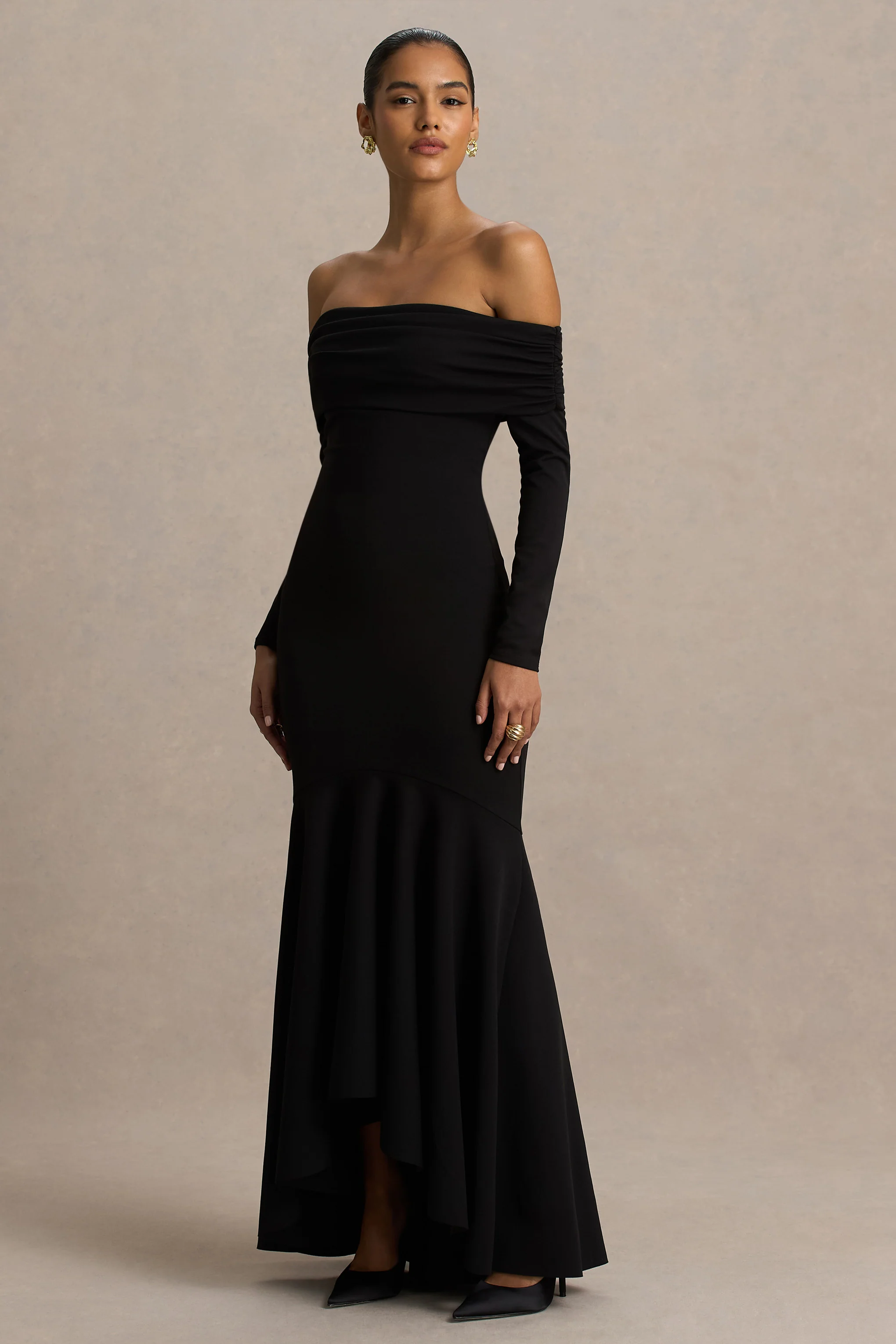 Everlasting | Zwarte Bardot Hals Maxi Jurk Met Verlaagde Taille - Image 3