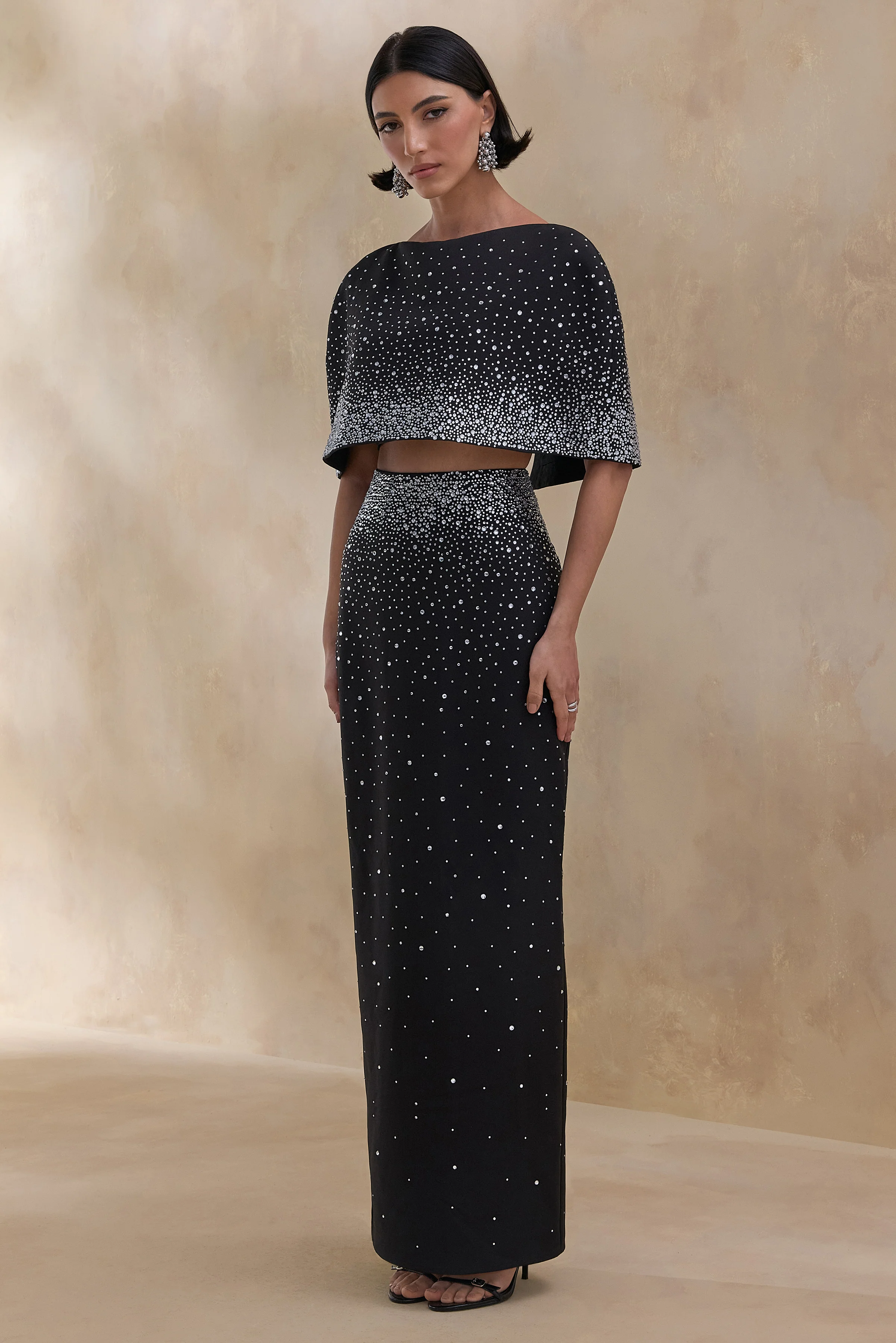 Fabiana | Zwarte Versierde Maxi Rok