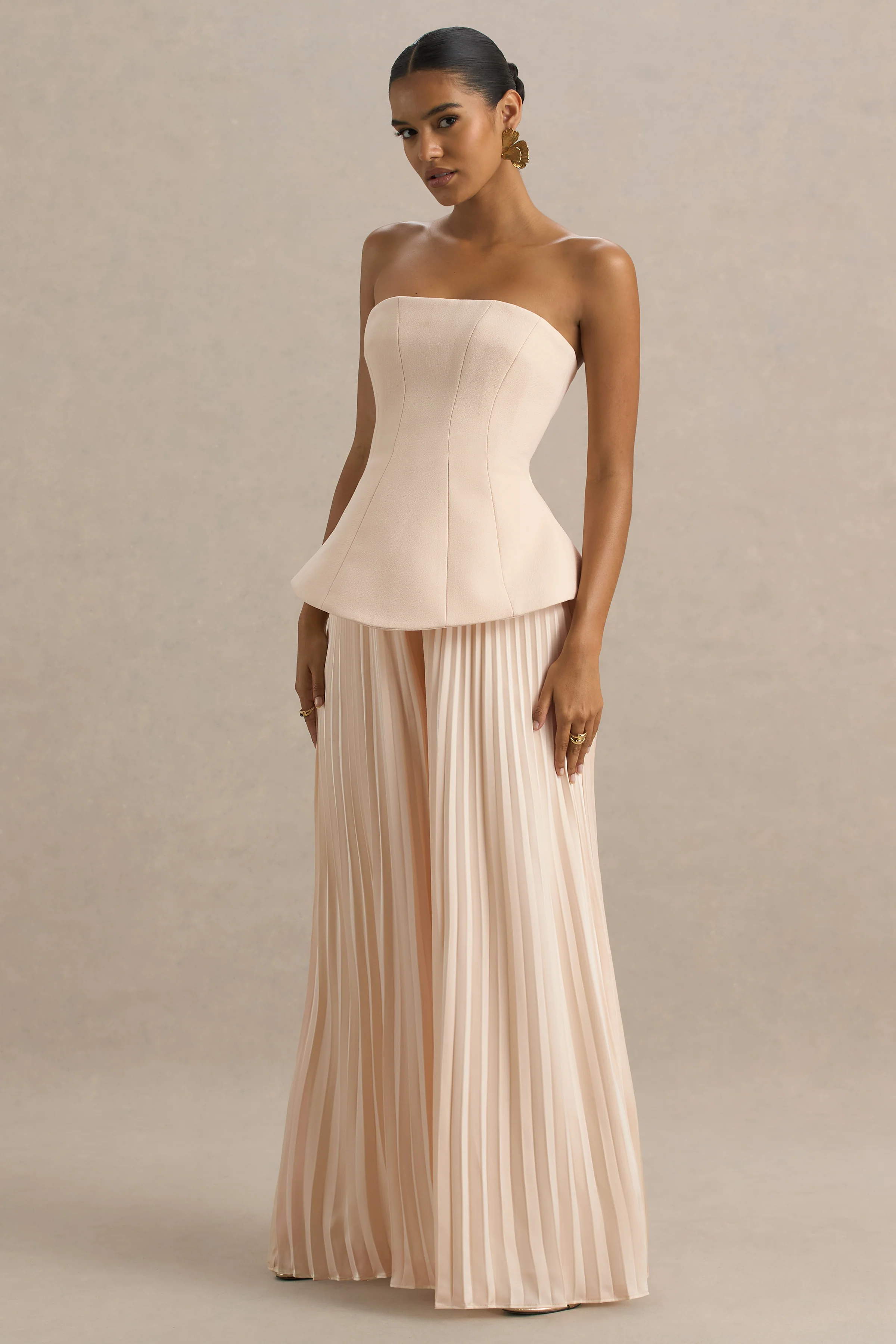 Feeling Good | Nude Bandeau Jumpsuit Met Geplooide Broek - Image 5