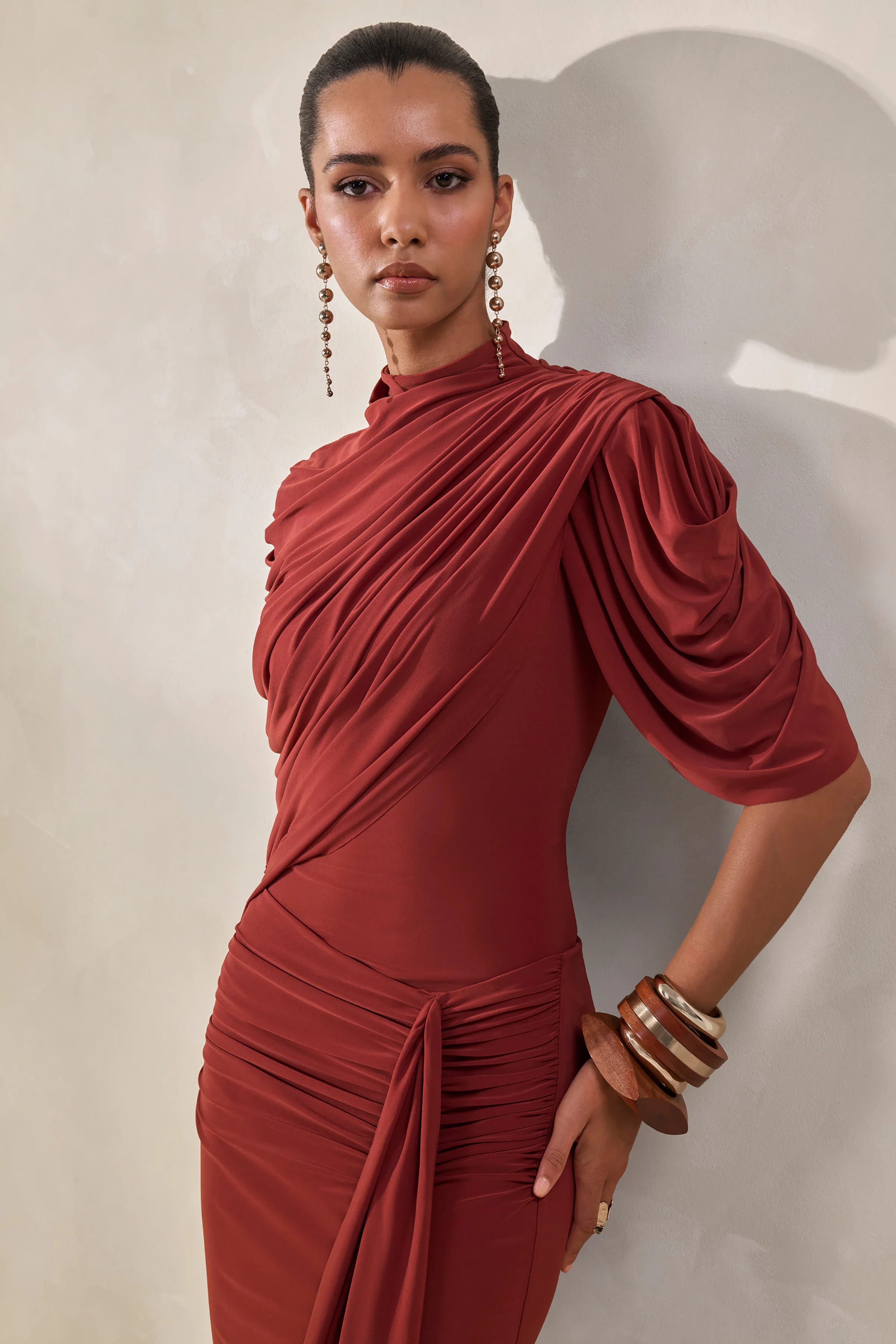 Fenicia | Hoge Hals Body Met Cape Detail In Roest